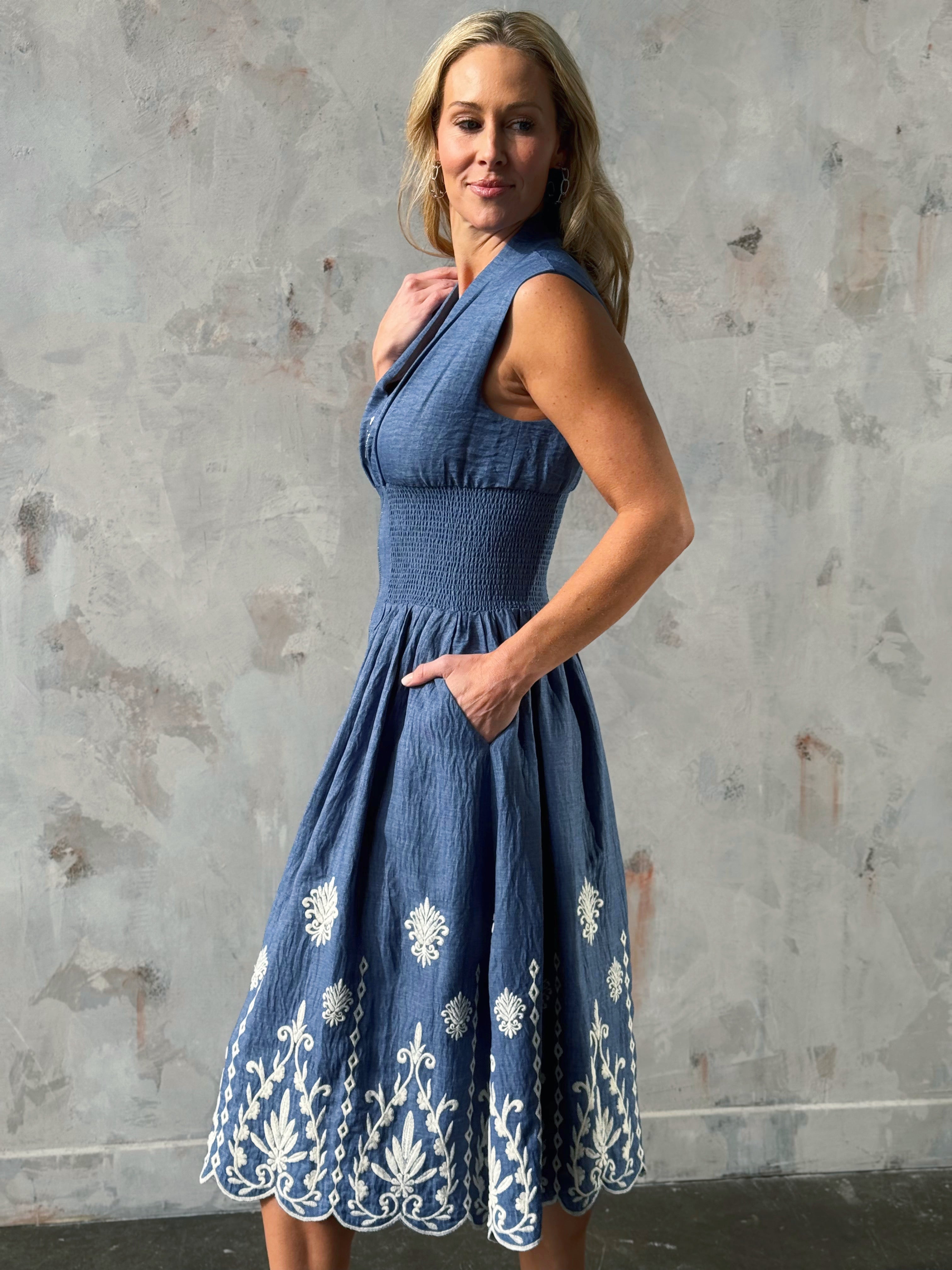 Maisie Dress - DENIM BLUE - willows clothing MIDI DRESS