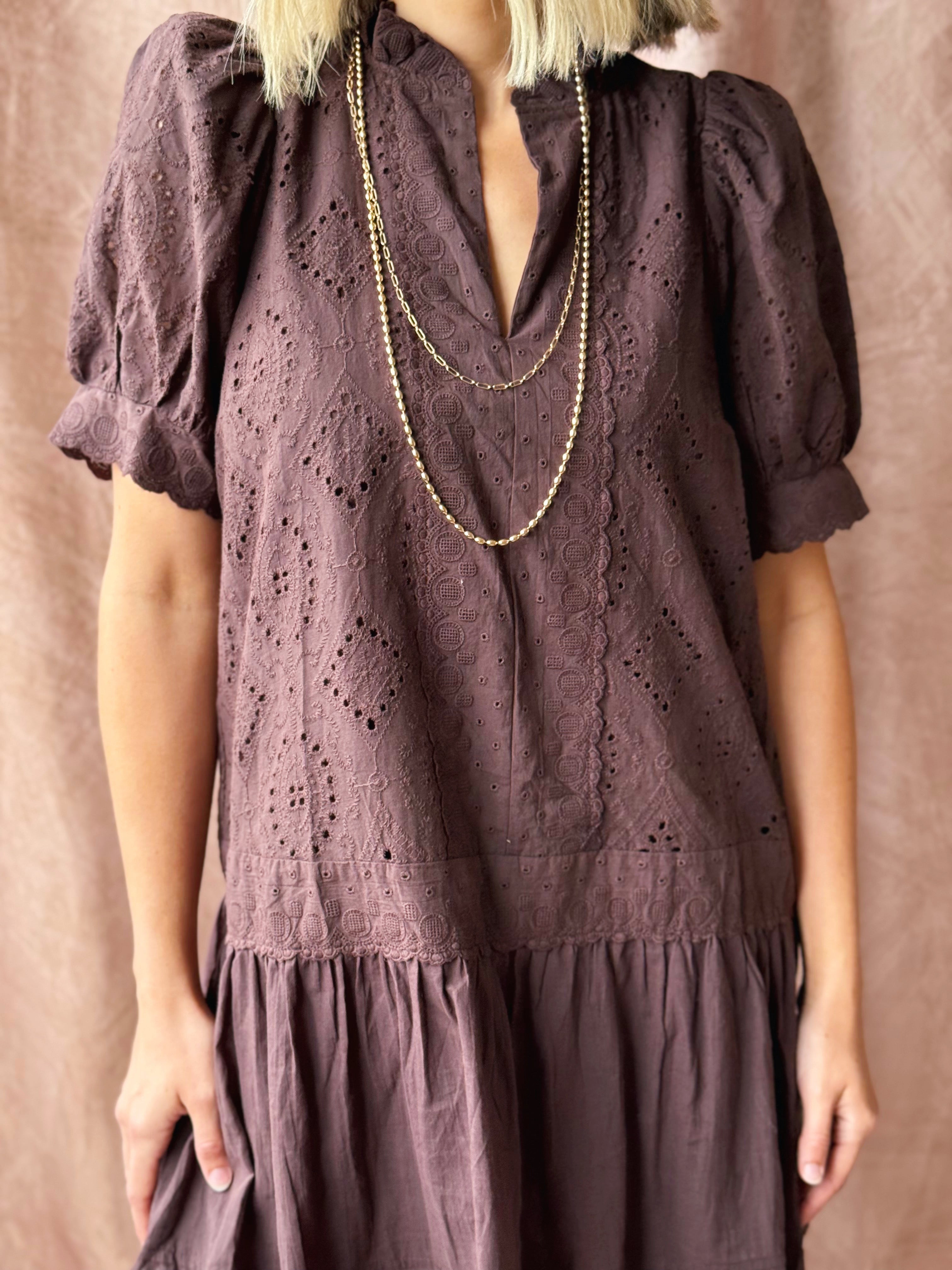 Maple Puff Dress - BROWN - willows clothing MIDI DRESS