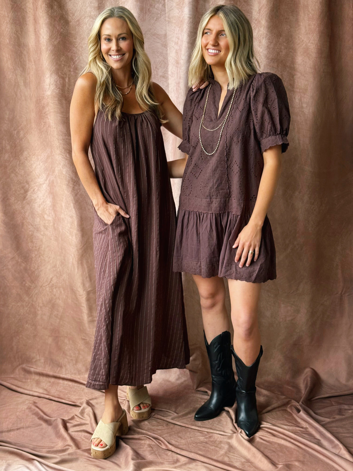 Maple Puff Dress - BROWN - willows clothing MIDI DRESS