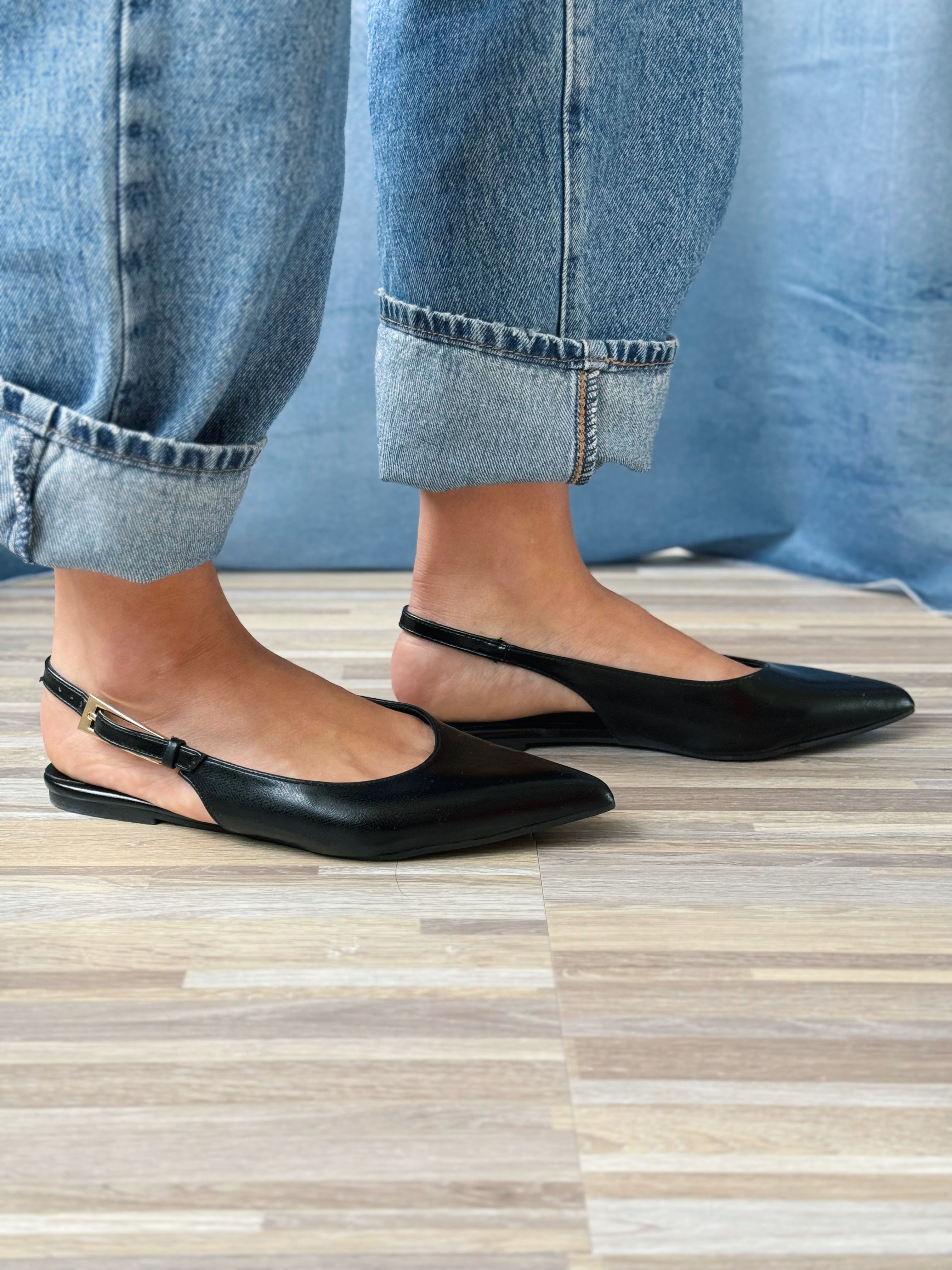 Maren Slingback Flats - BLACK - willows clothing Flats