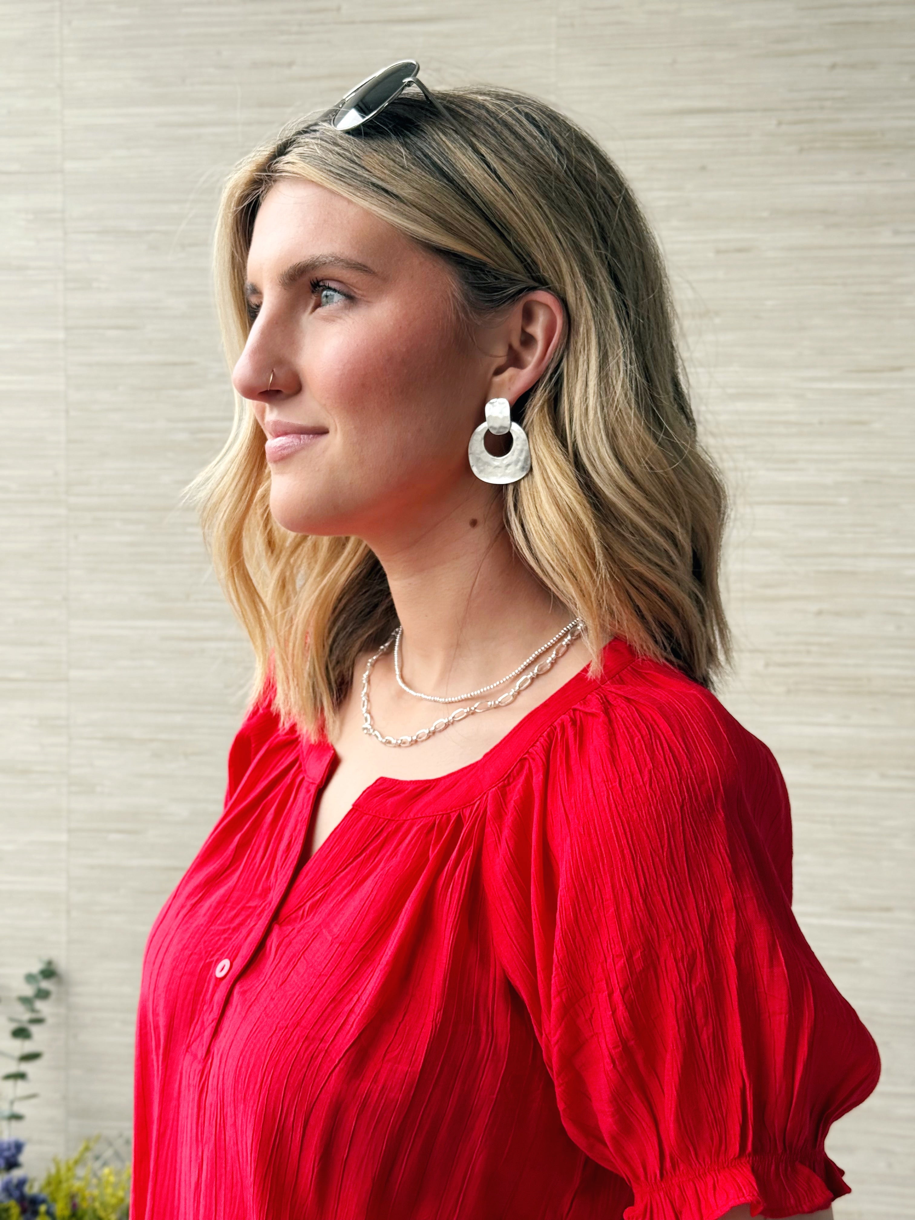 Matte Hammered Circle Earring - SILVER - willows clothing EARRINGS