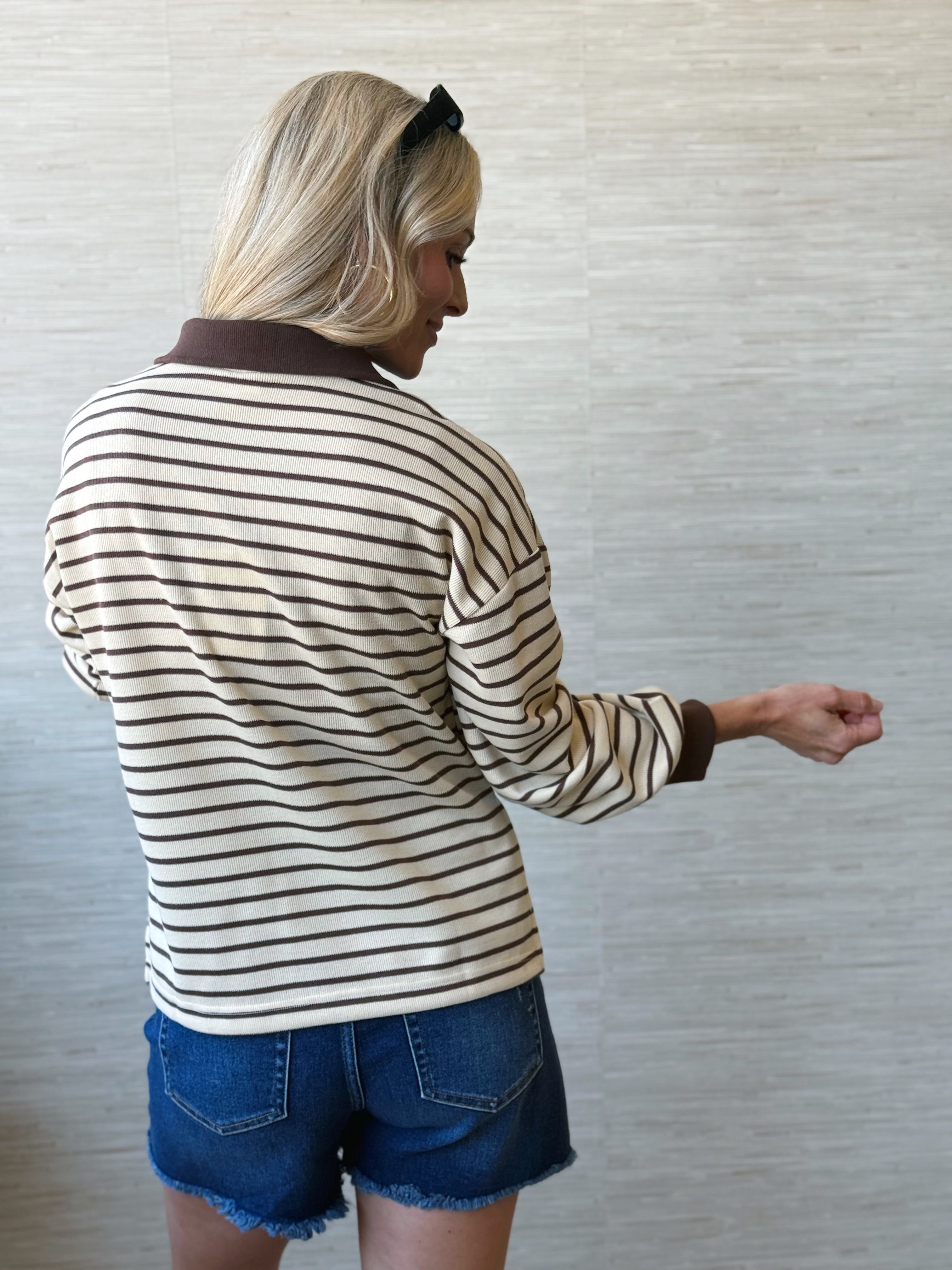 Maurice Top - CREAM/BROWN - willows clothing L/S SHIRT