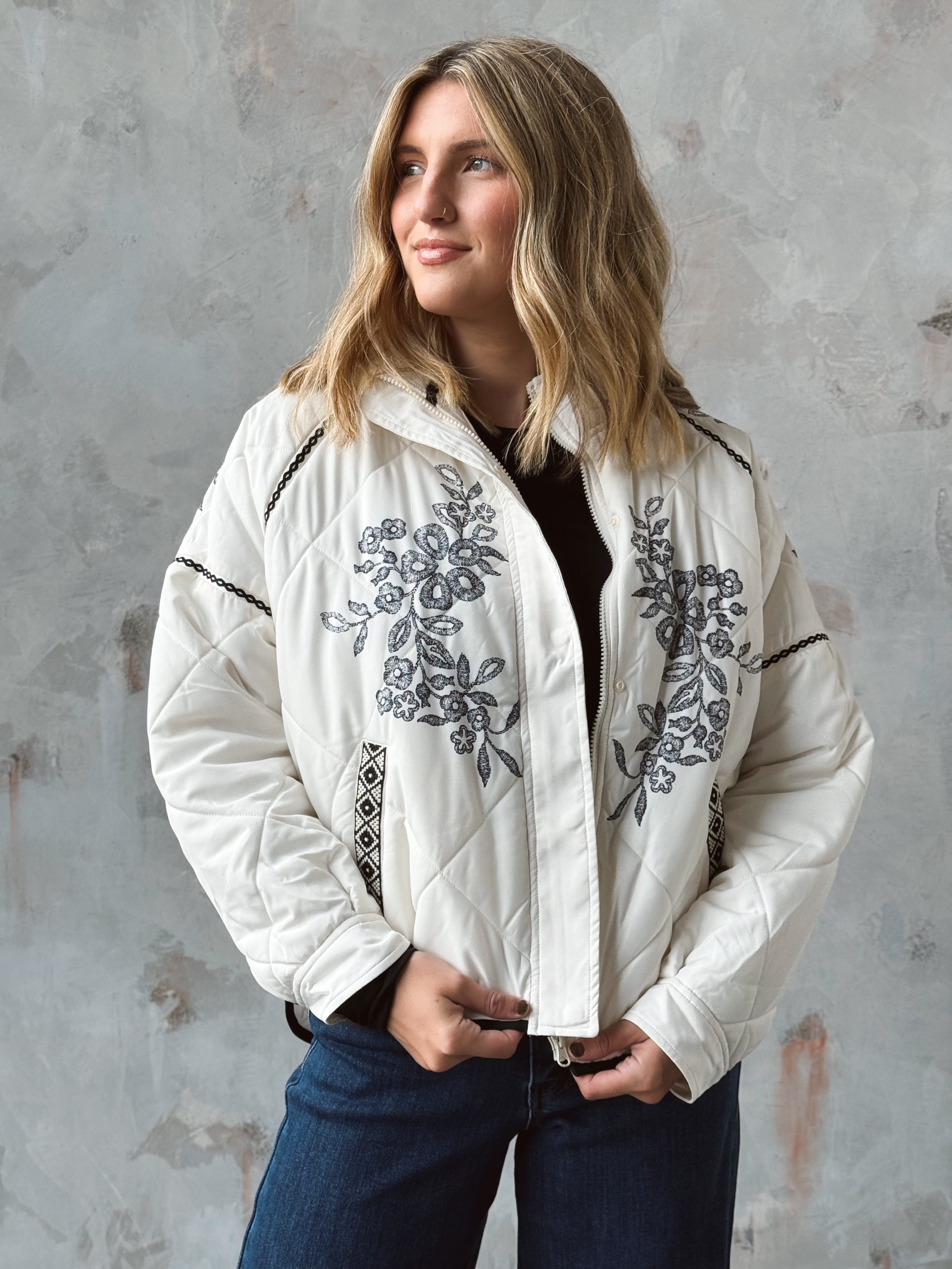 Mayrina Jacket - IVORY/BLACK - willows clothing JACKET