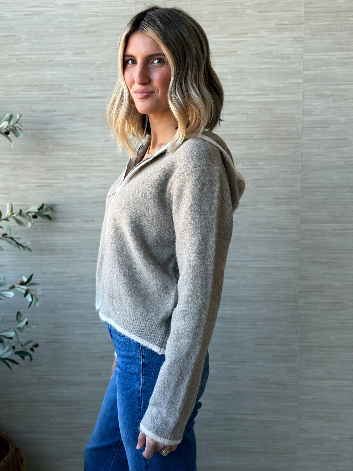 Mazie Zip-Up Cardigan - MOCHA - willows clothing Cardigan