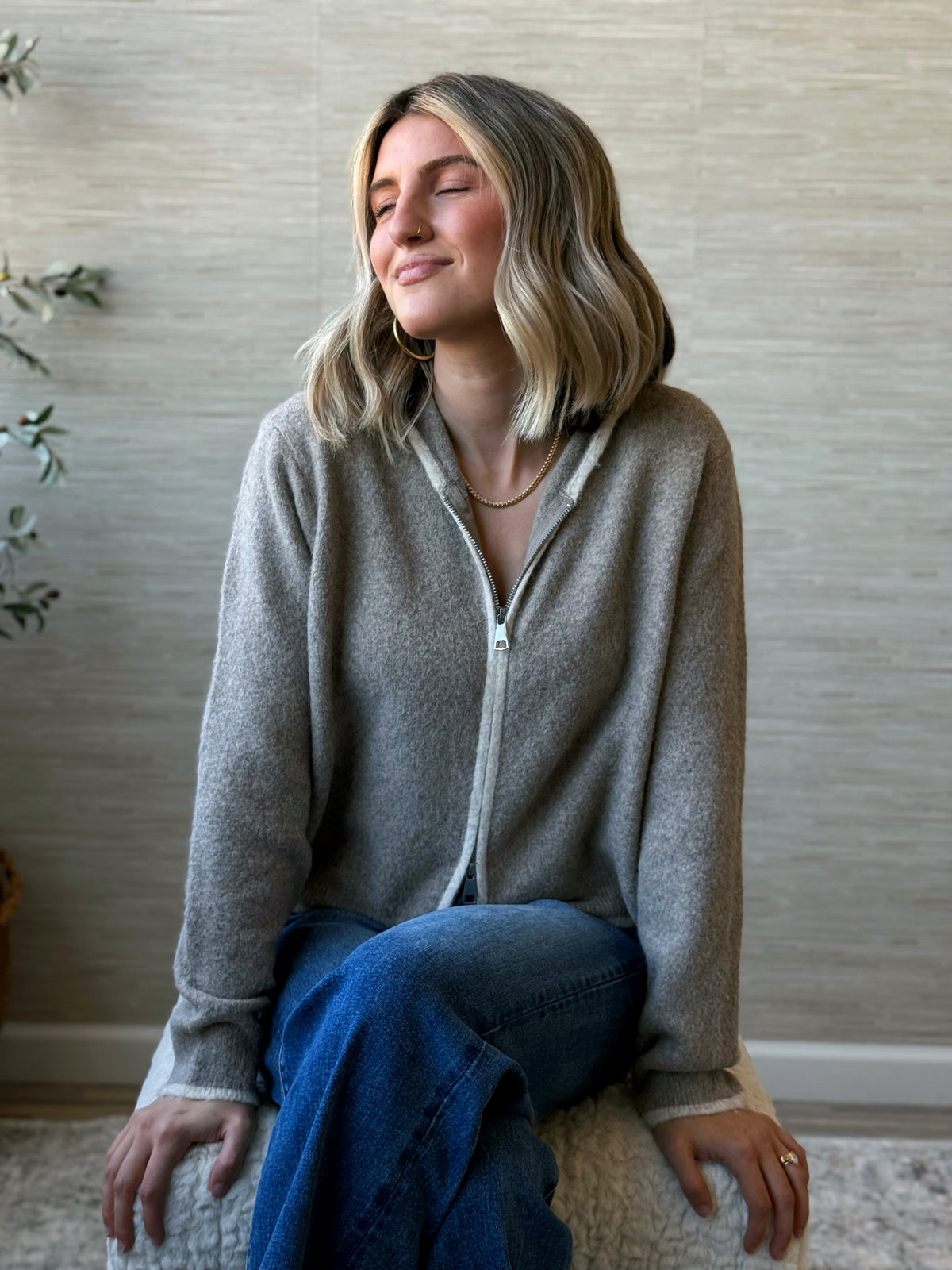 Mazie Zip-Up Cardigan - MOCHA - willows clothing Cardigan