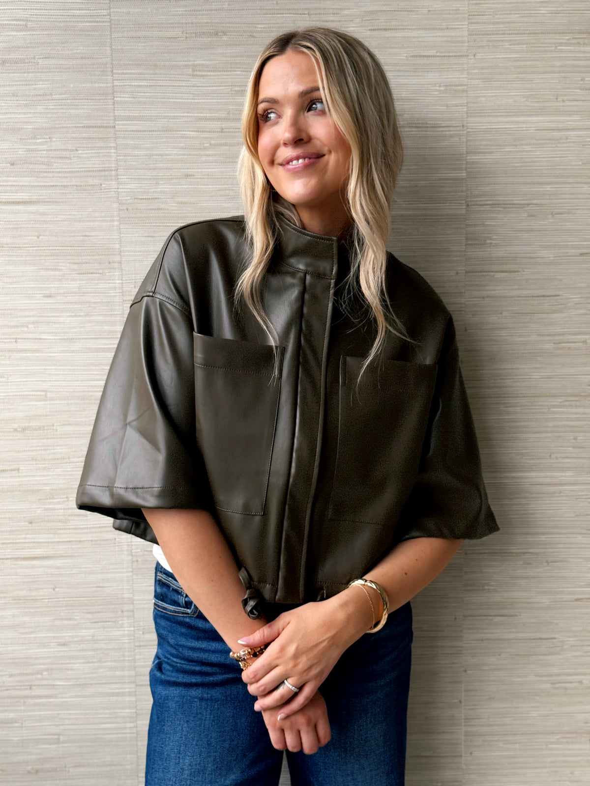 Meet Me In The City Jacket - KHAKI OLIVE - willows clothing LEATHER JACKET