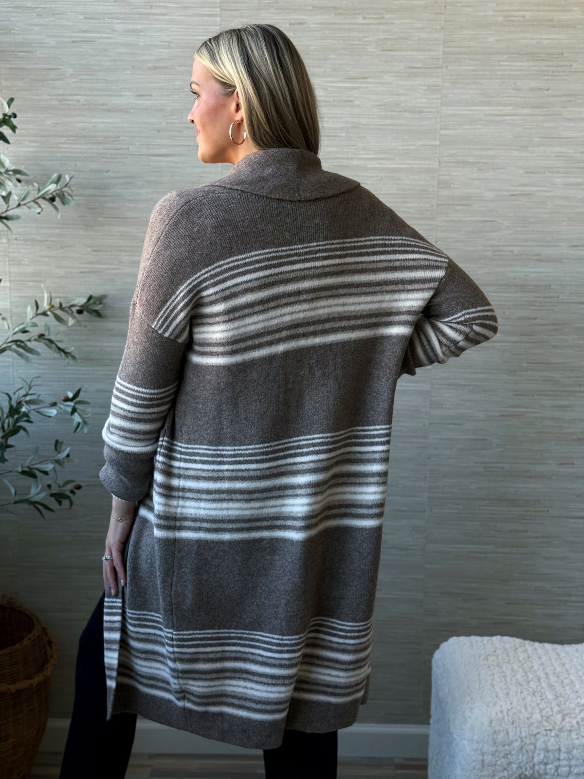 Mel Stripe Cardigan - MOCHA MULTI - willows clothing Cardigan