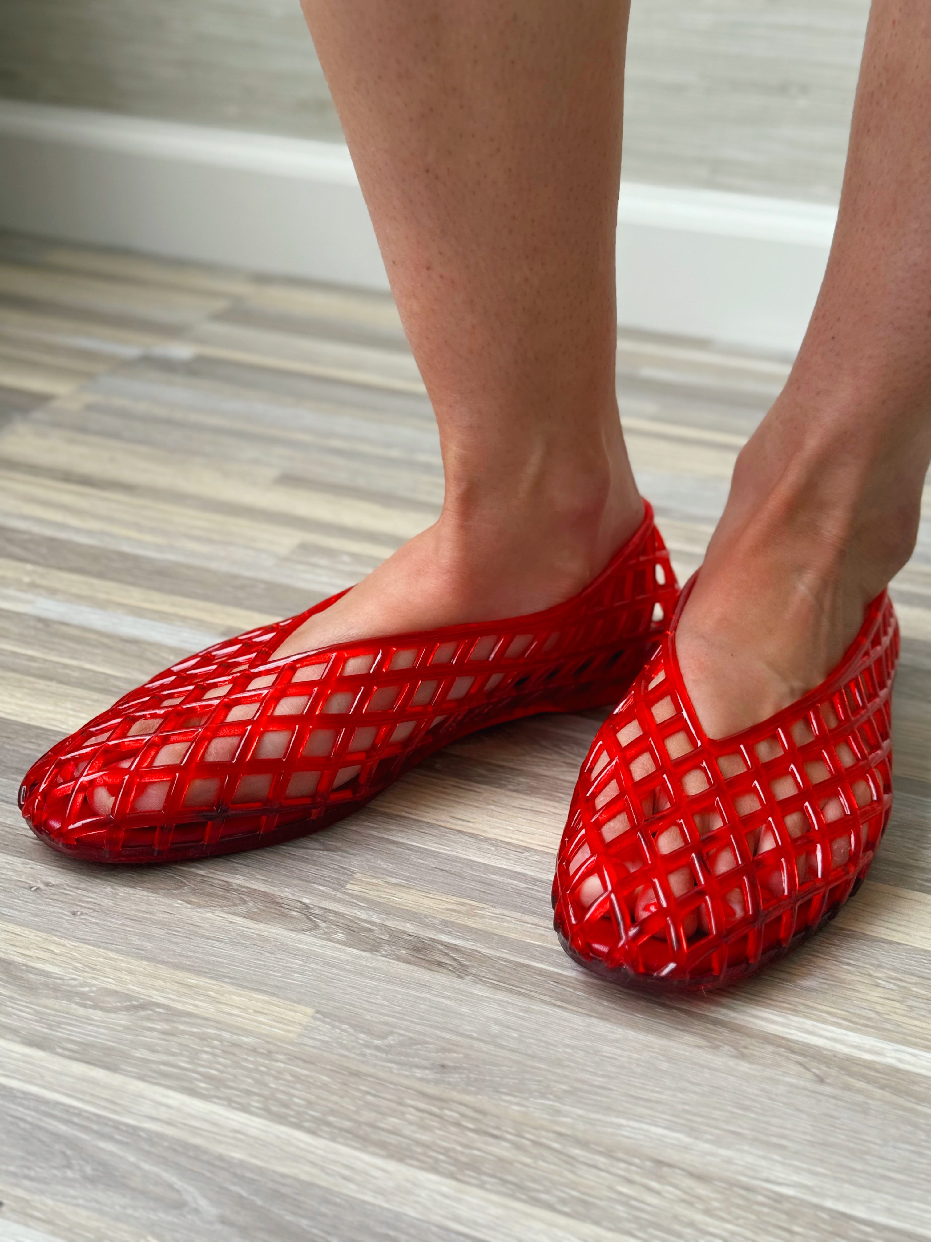 Mesh Jelly Flat - RED - willows clothing Flats