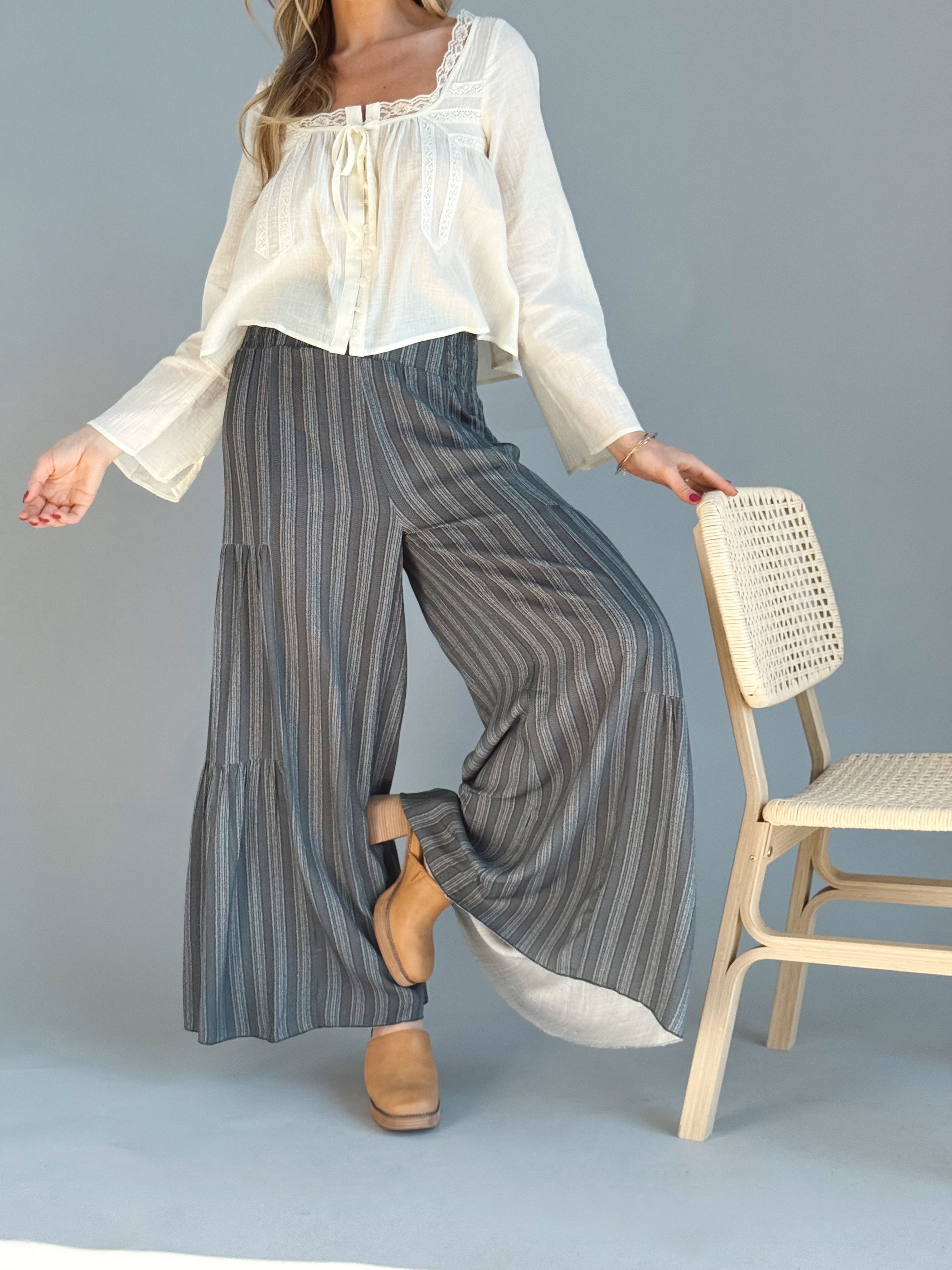 Midnight Pour Pants - CHARCOAL / OFF WHITE - willows clothing PANTS