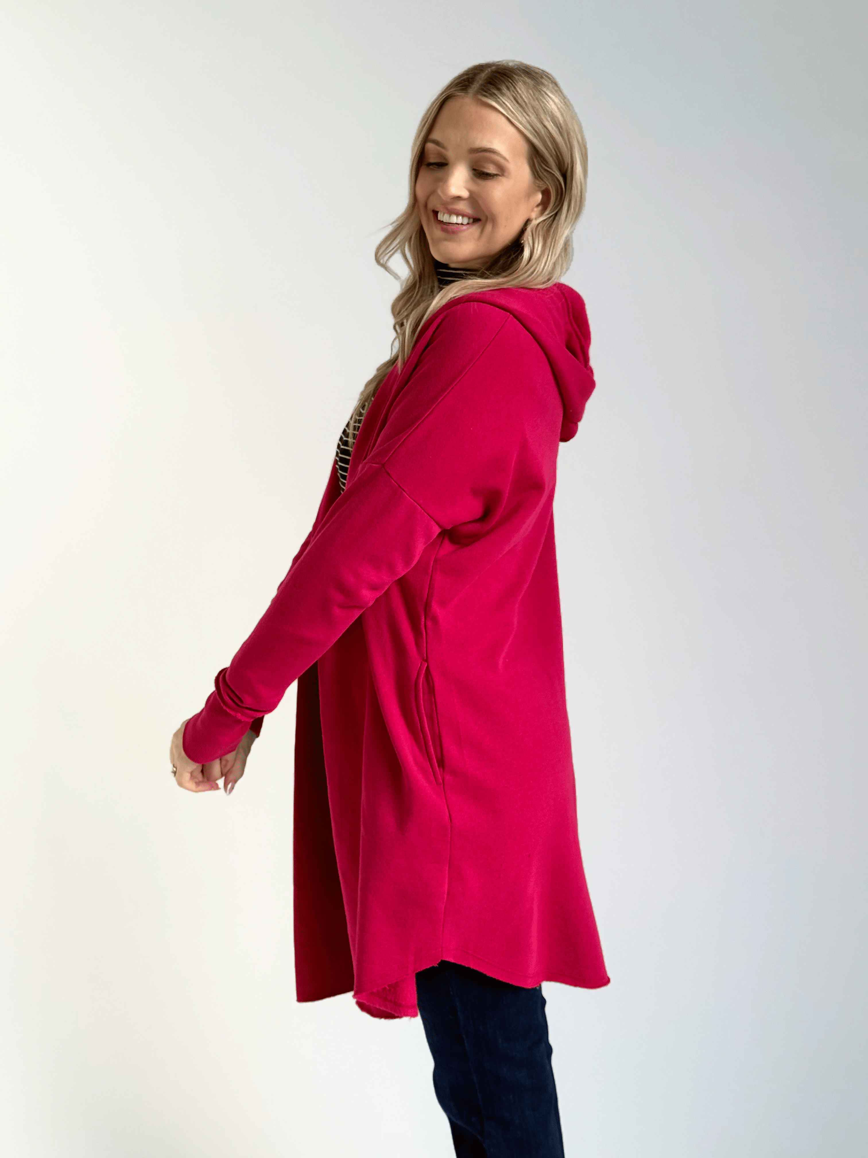 Moats Hooded Cardigan - PLUM PINK - willows clothing Cardigan