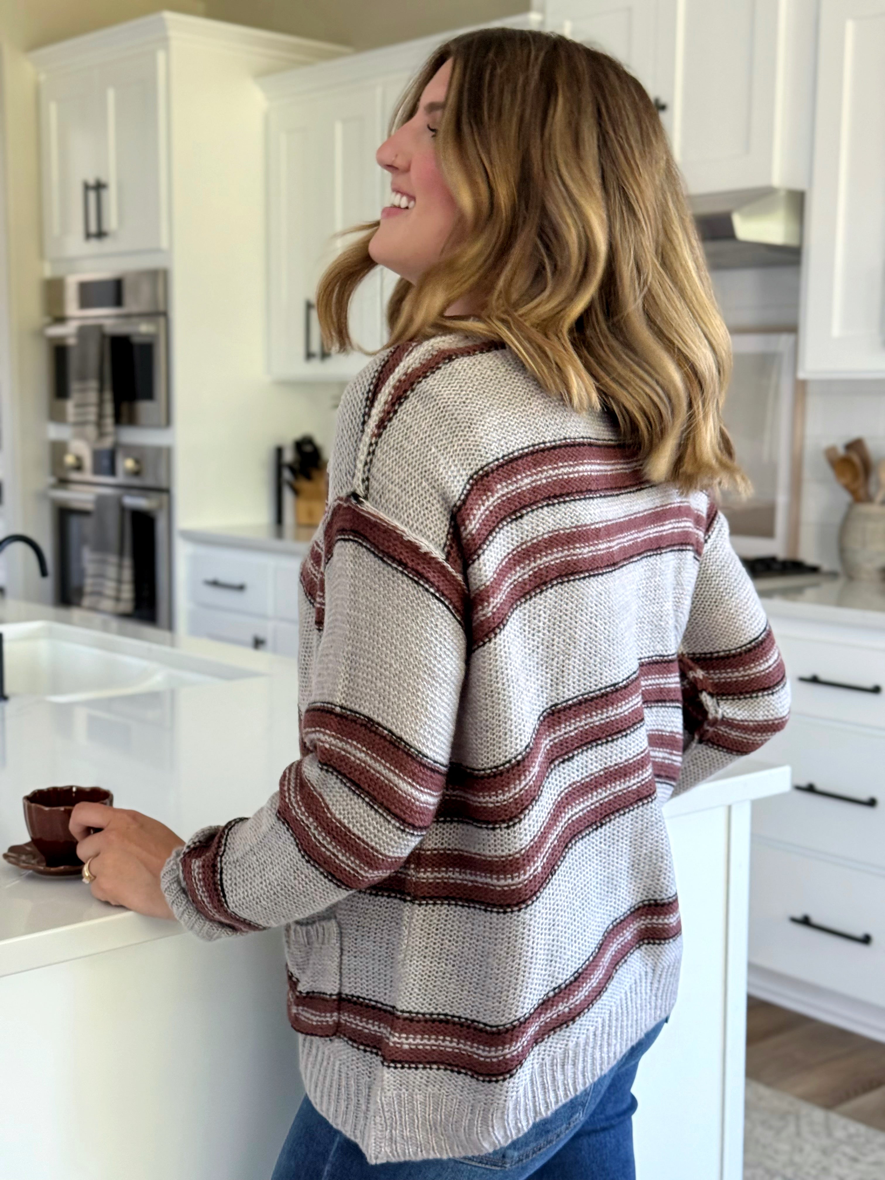 Monday Morning Cardigan - GREY/RAISIN - willows clothing Cardigan