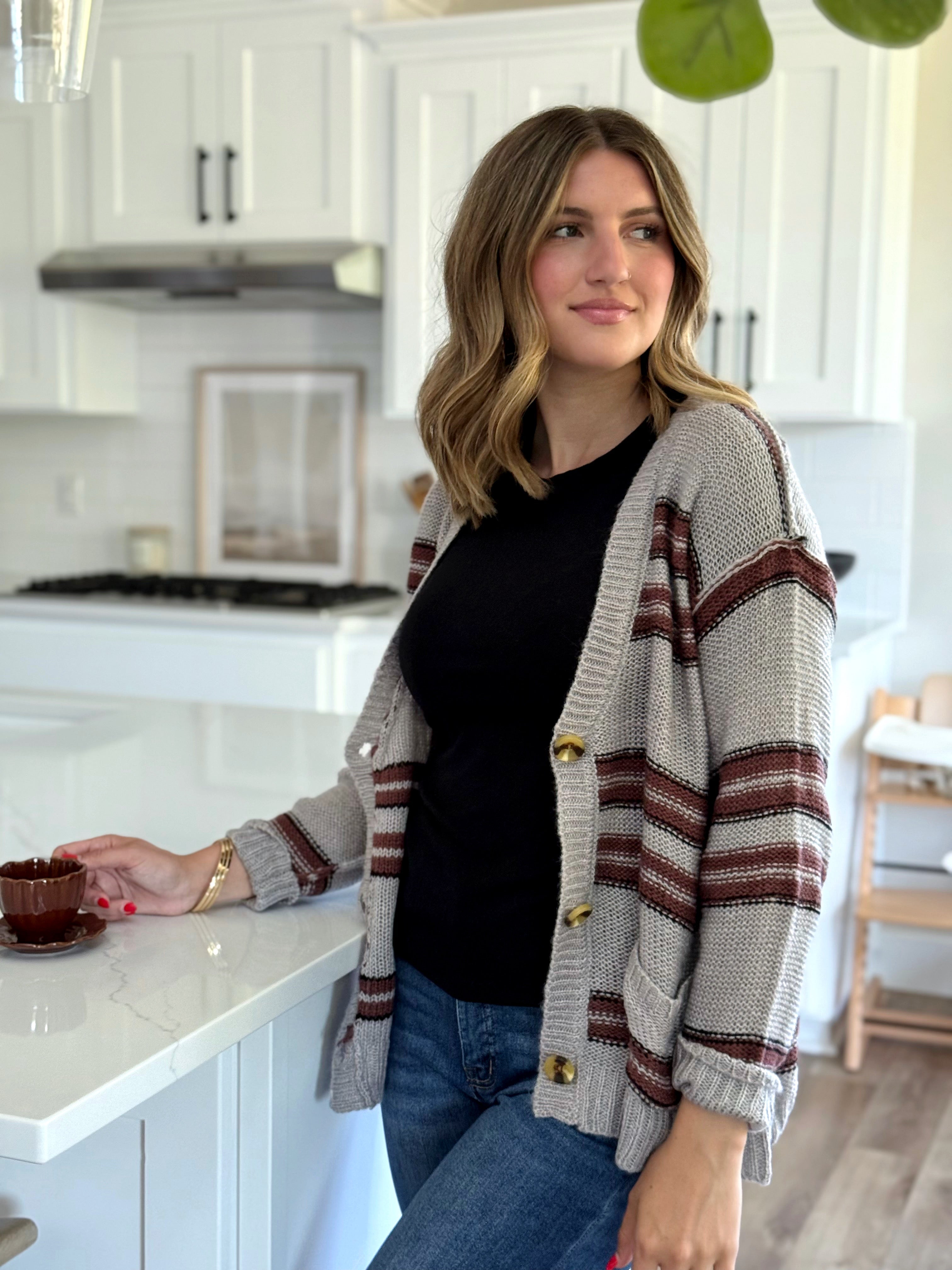 Monday Morning Cardigan - GREY/RAISIN - willows clothing Cardigan