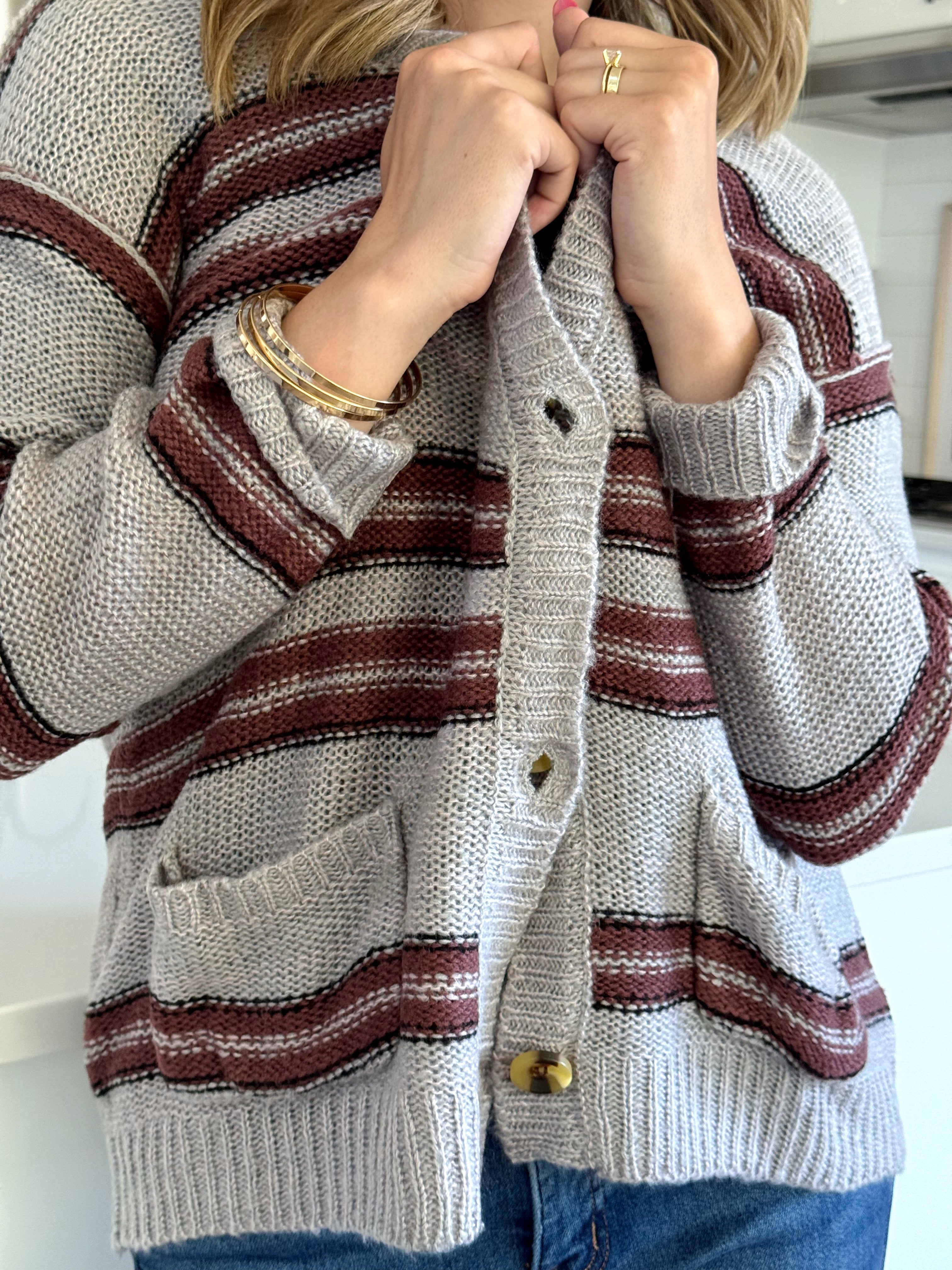 Monday Morning Cardigan - GREY/RAISIN - willows clothing Cardigan