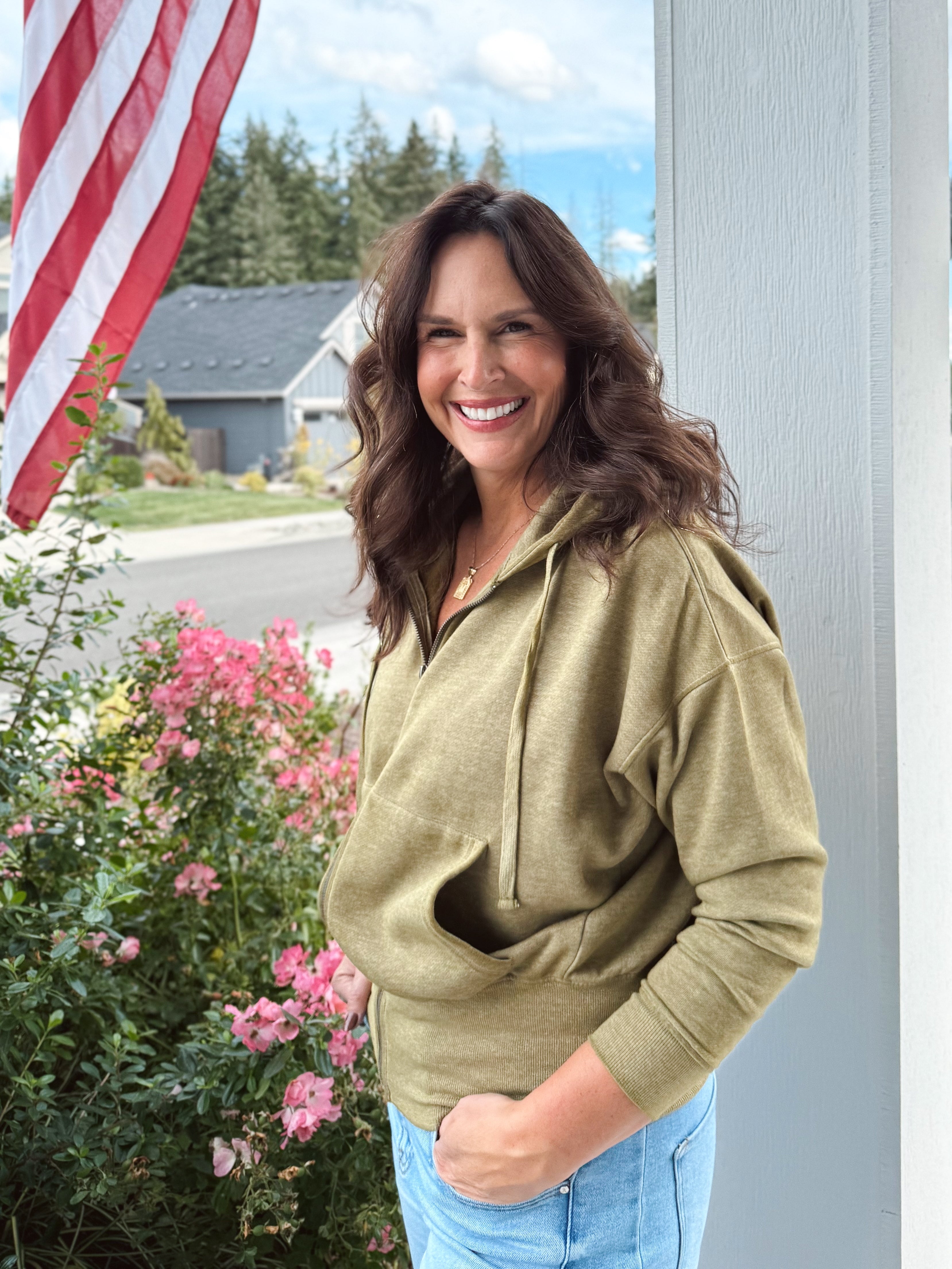 NorthWest Road Trip Zip Up - CAMO GREEN - willows clothing SWEATSHIRT