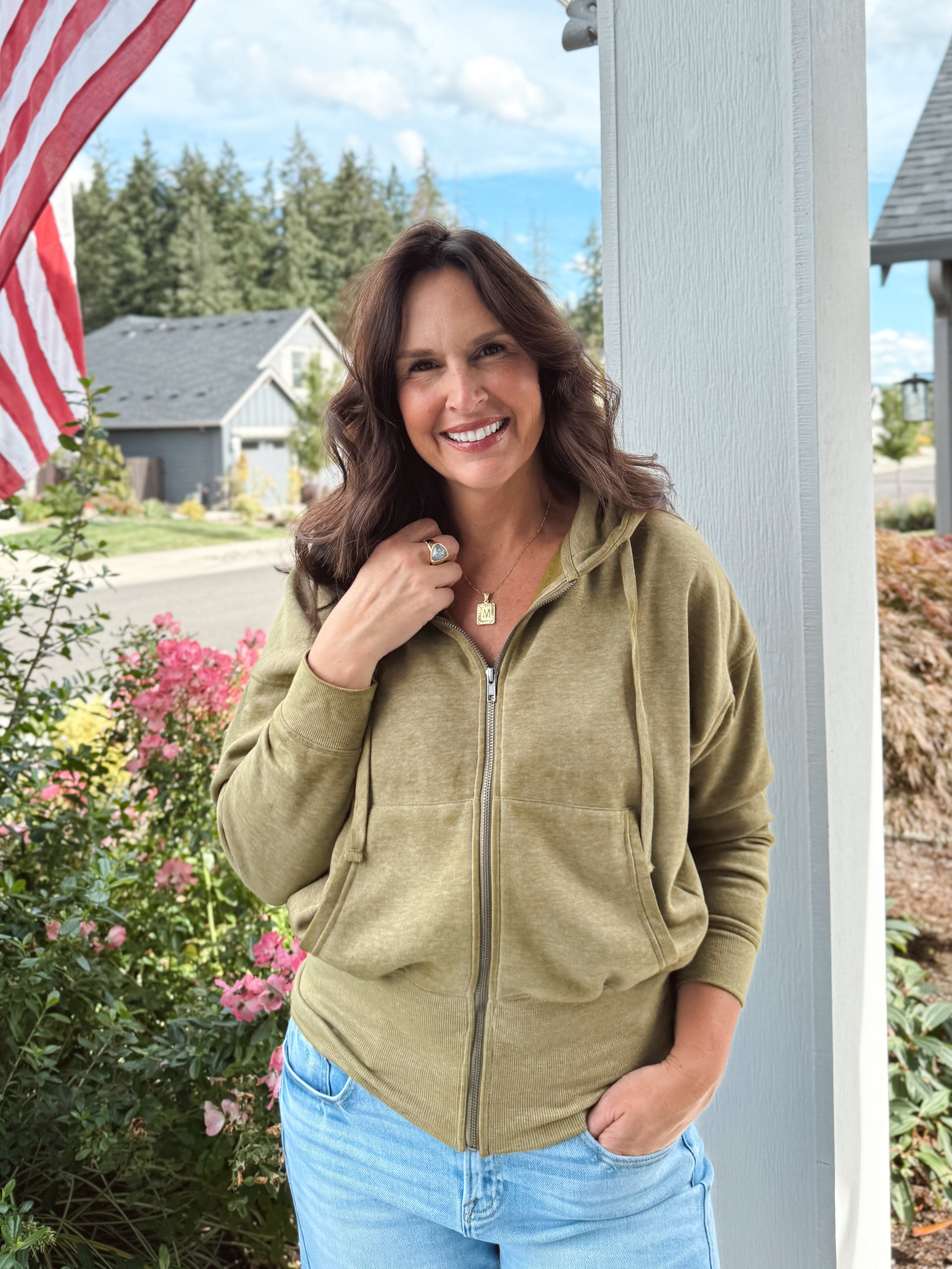 NorthWest Road Trip Zip Up - CAMO GREEN - willows clothing SWEATSHIRT