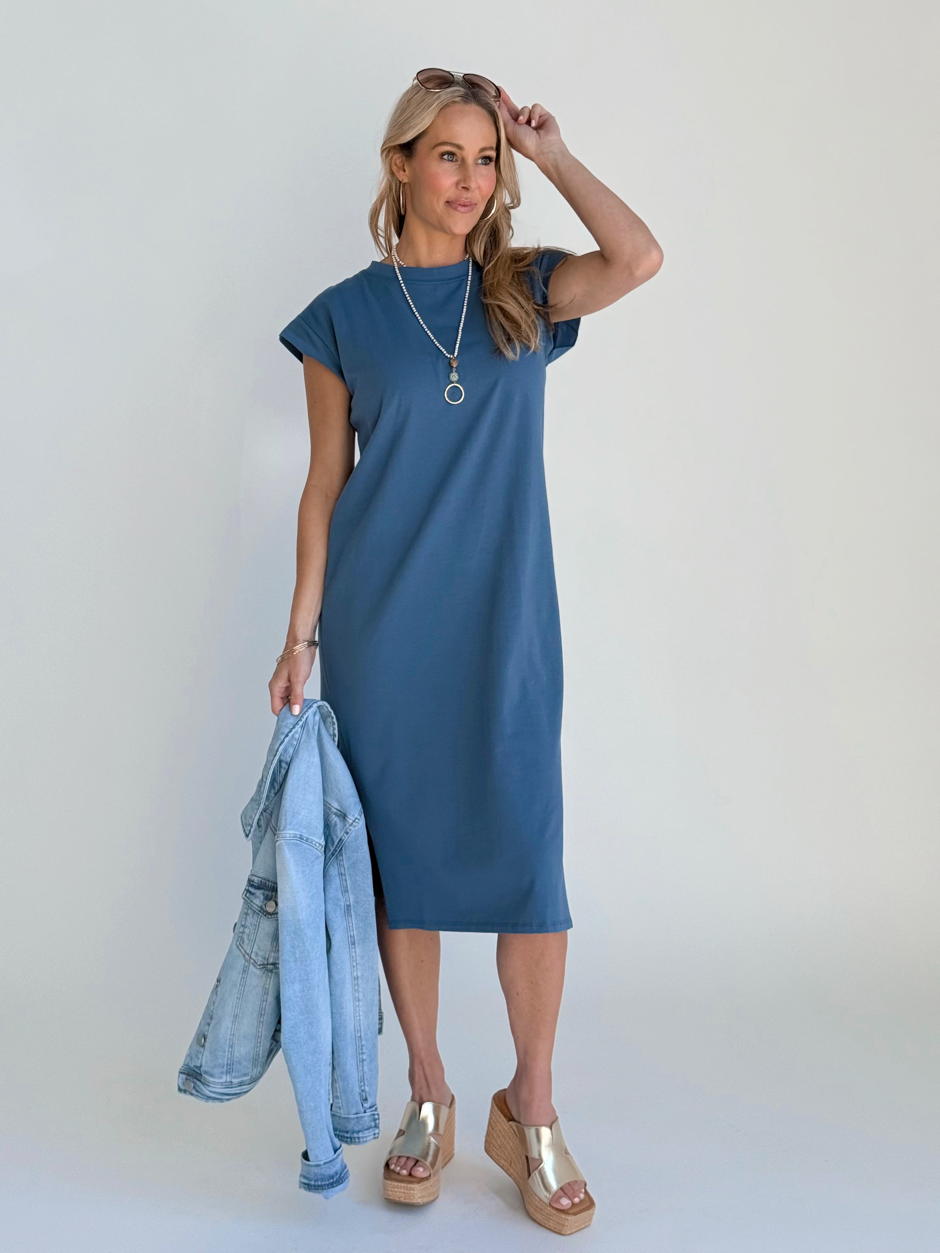 Opal Dress - DUSTY BLUE - willows clothing MIDI DRESS