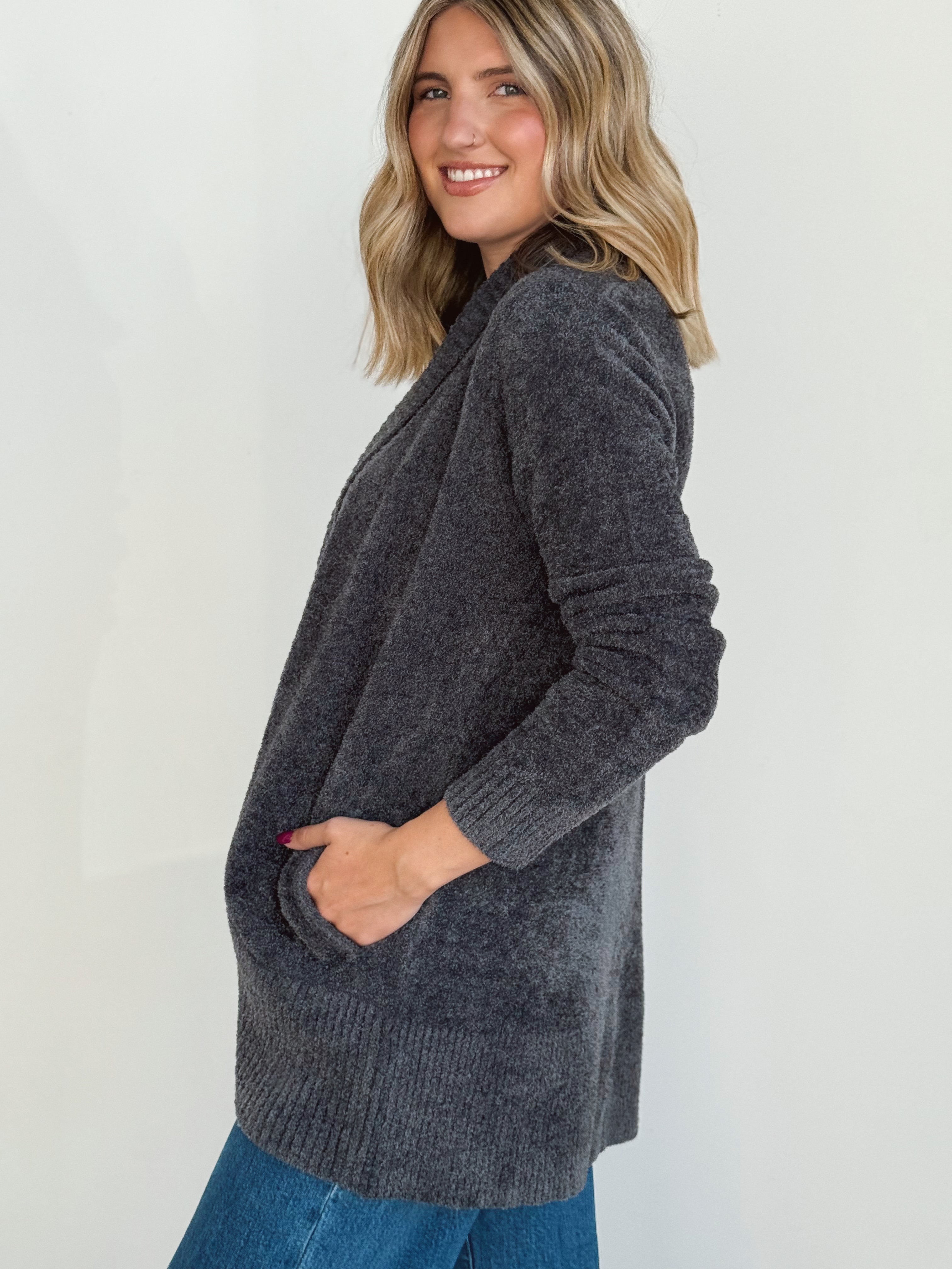Opalite Cardigan - CHARCOAL - willows clothing Cardigan