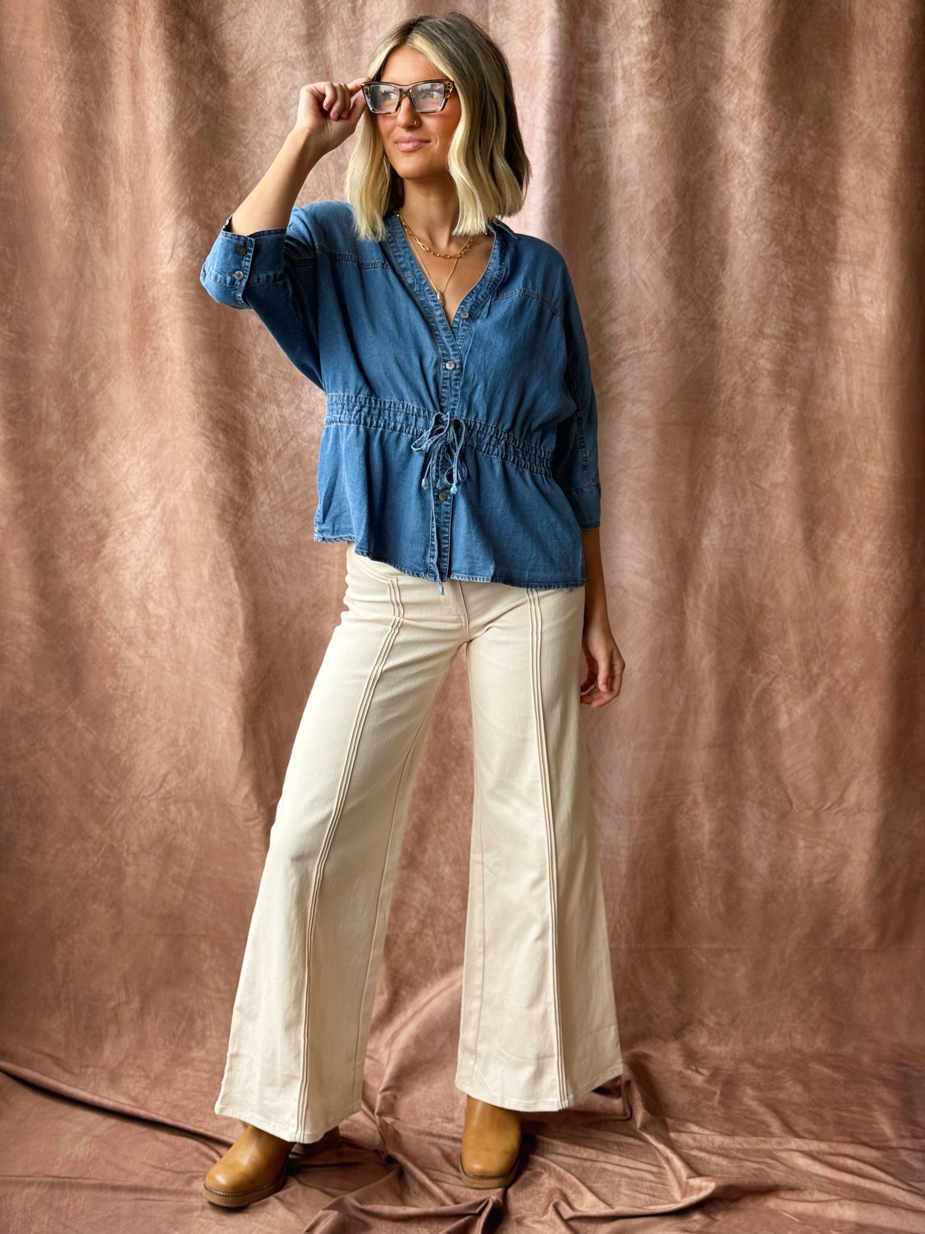 Orchard Belle Top - DARK DENIM - willows clothing L/S SHIRT