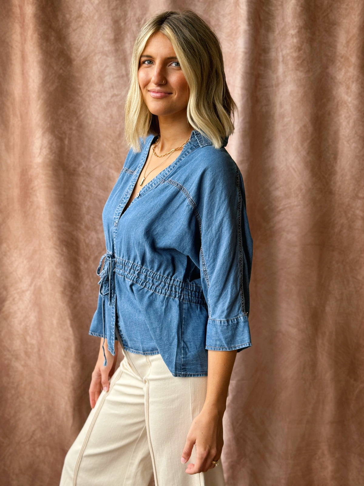 Orchard Belle Top - DARK DENIM - willows clothing L/S SHIRT