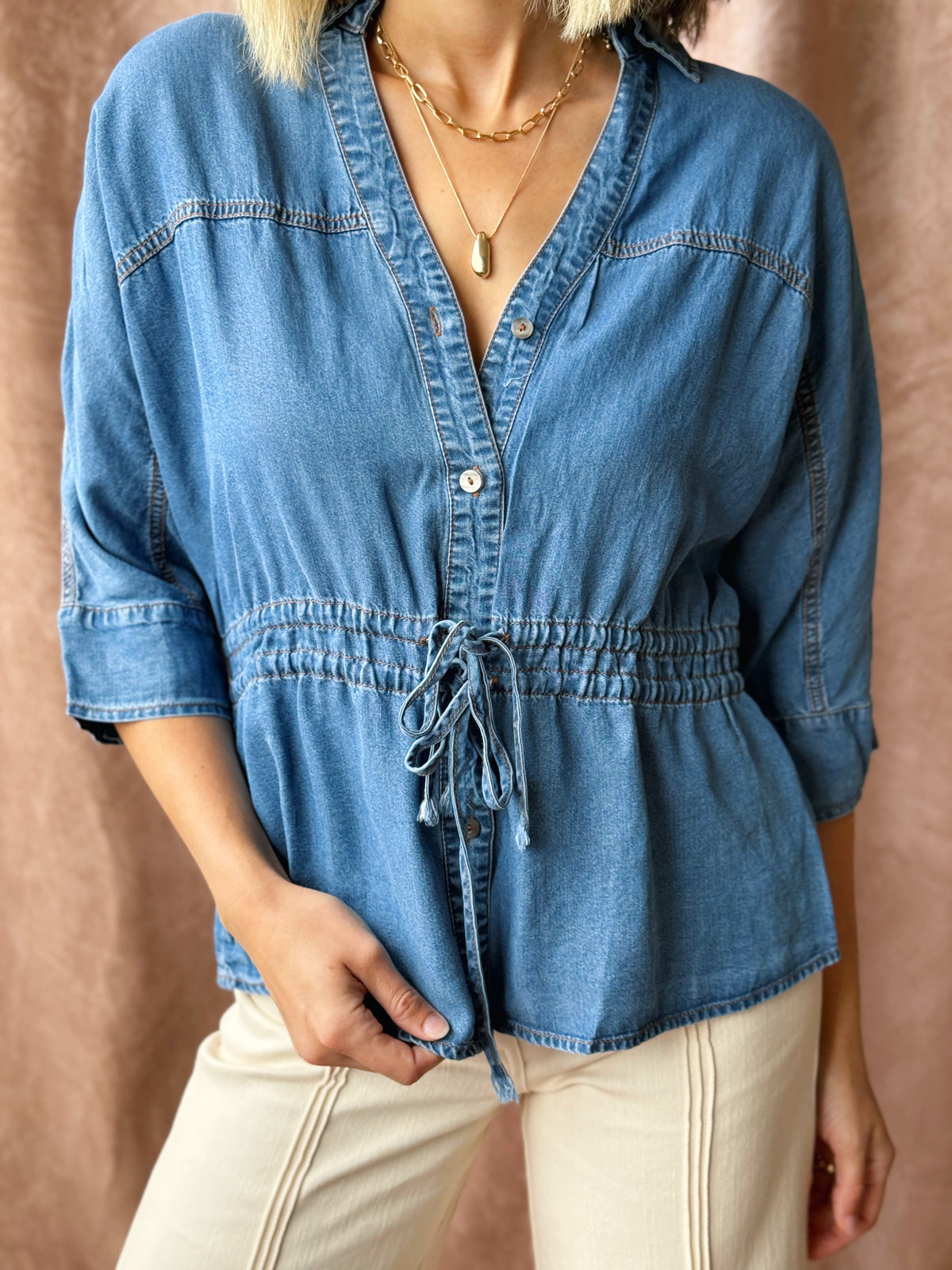 Orchard Belle Top - DARK DENIM - willows clothing L/S SHIRT
