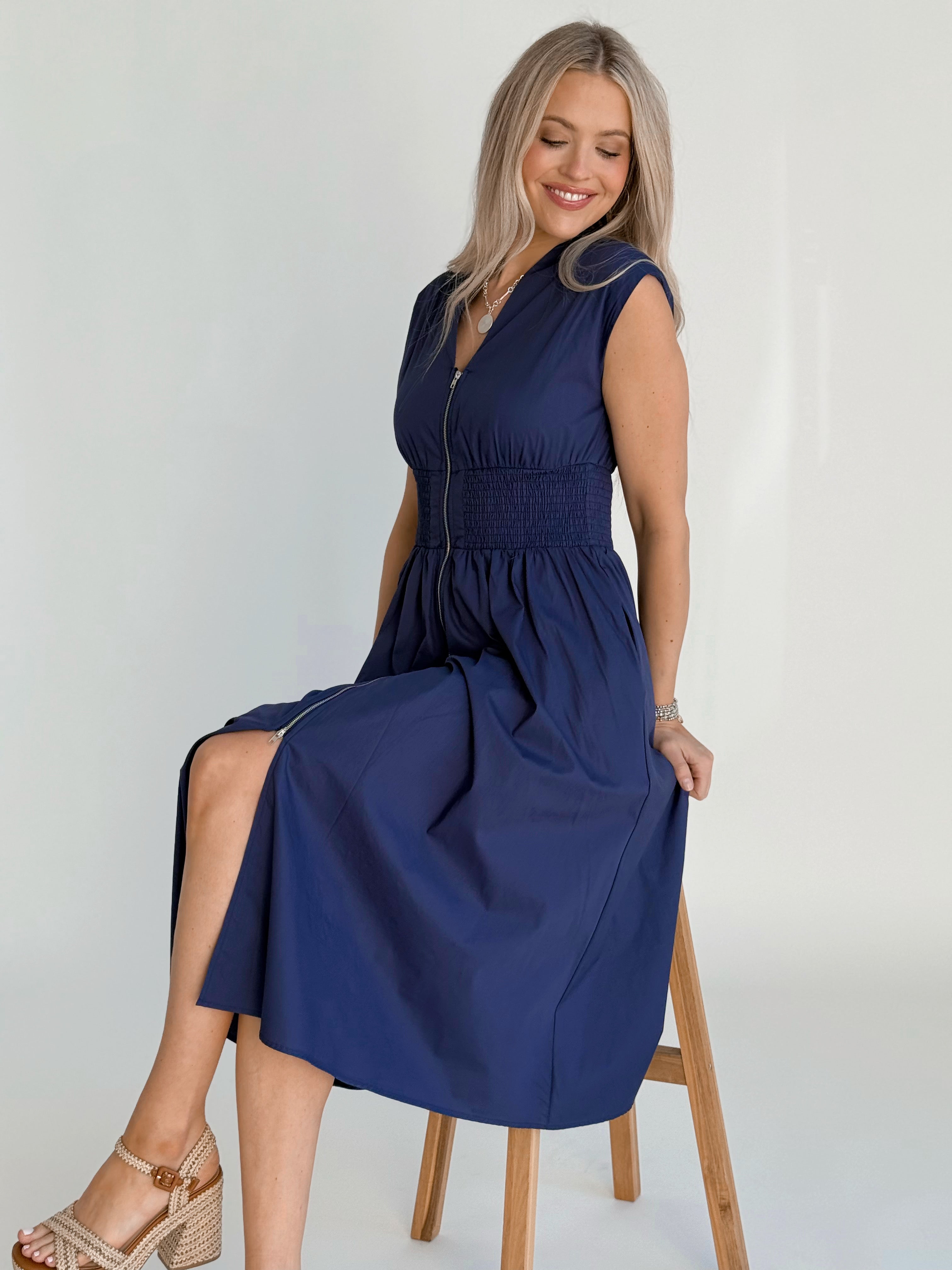 Paloma Dress - NAVY - willows clothing MIDI DRESS