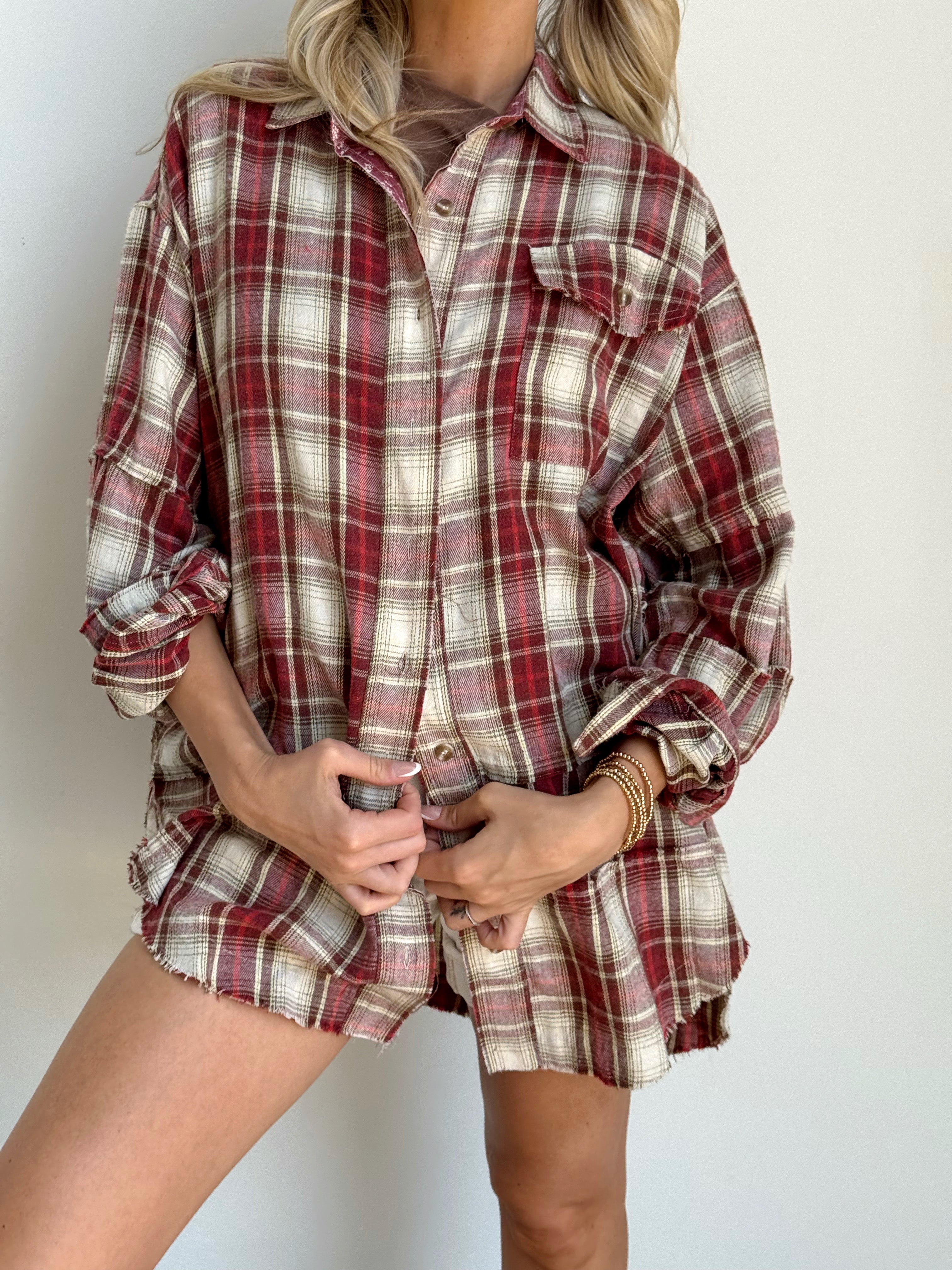 Peace & Love Flannel - CRIMSON - willows clothing L/S SHIRT