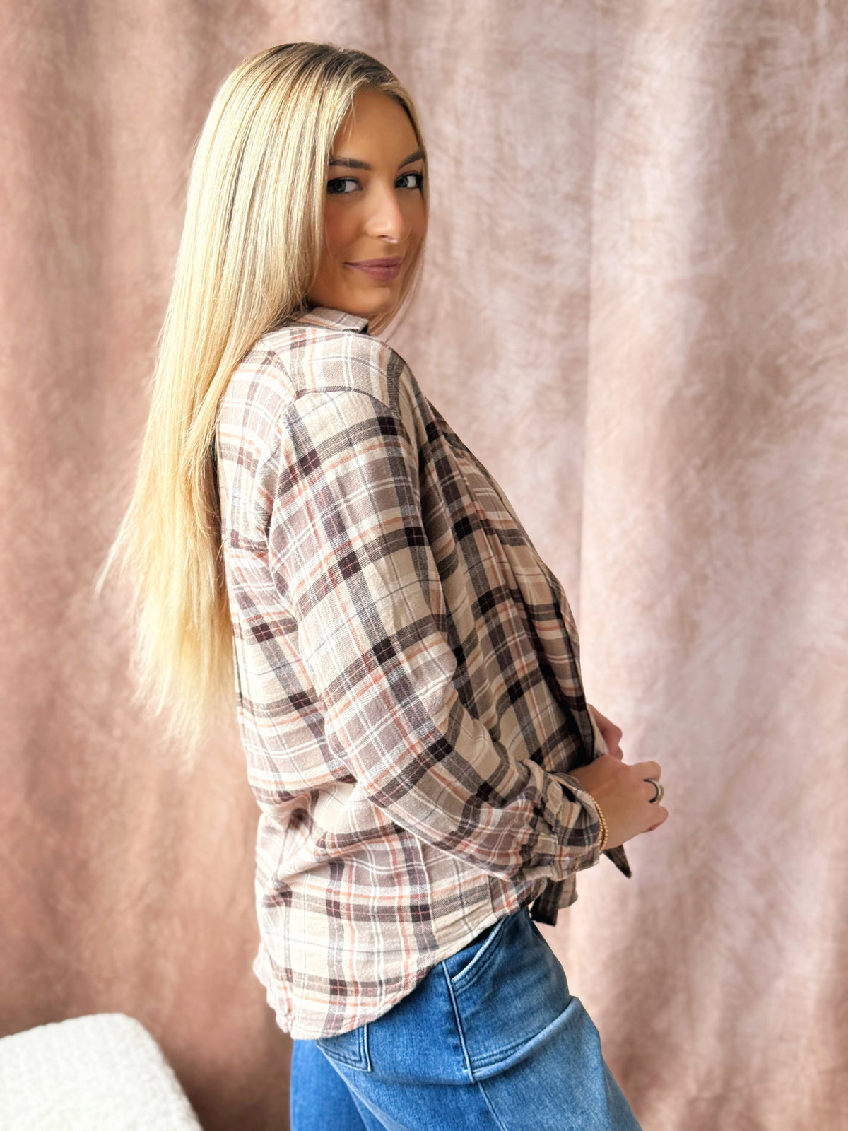 Peach Stand Flannel - TAUPE - willows clothing L/S SHIRT