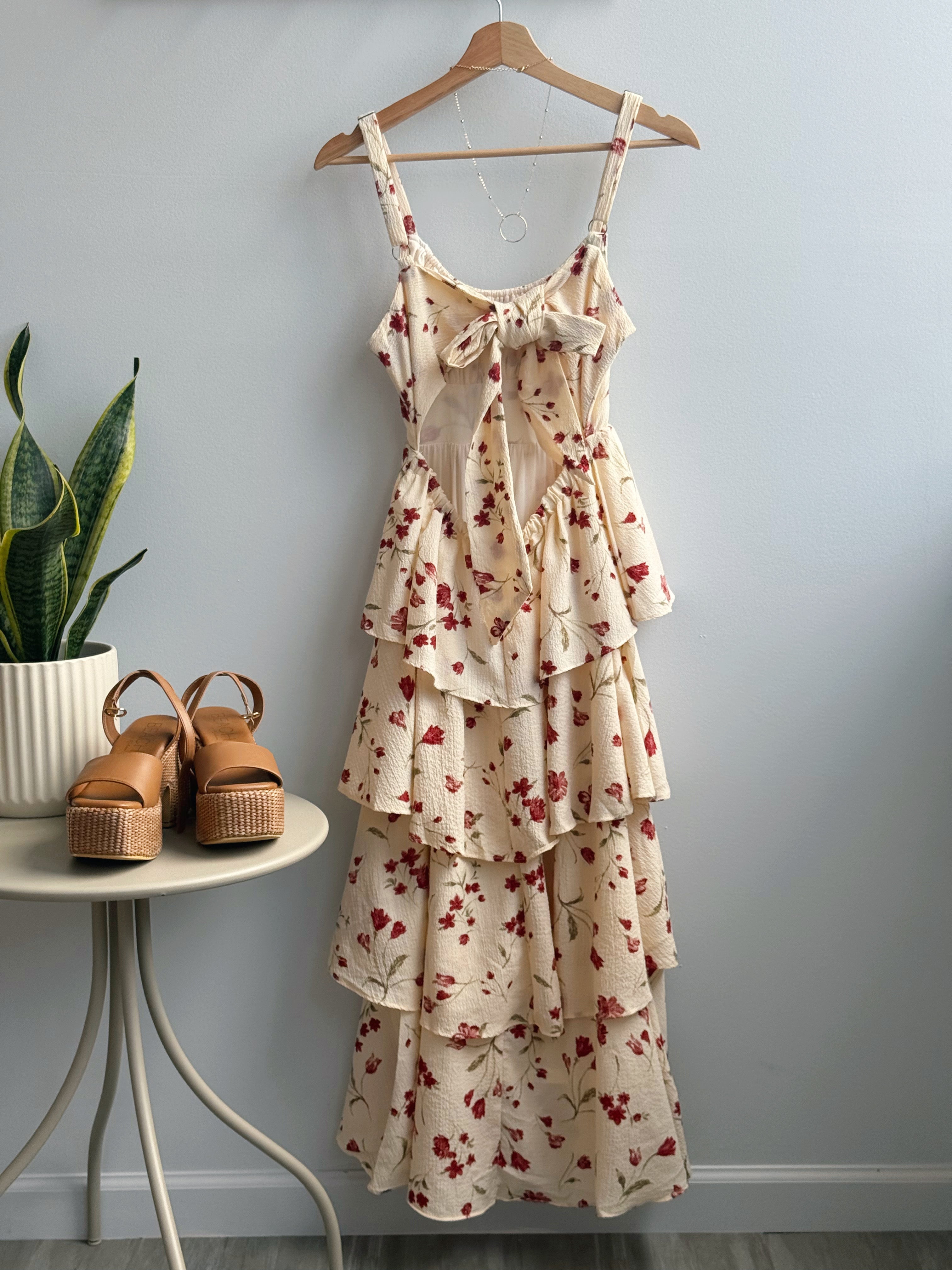 Perfect Petal Midi Dress - CHAMPAGNE MULTI - willows clothing MIDI DRESS