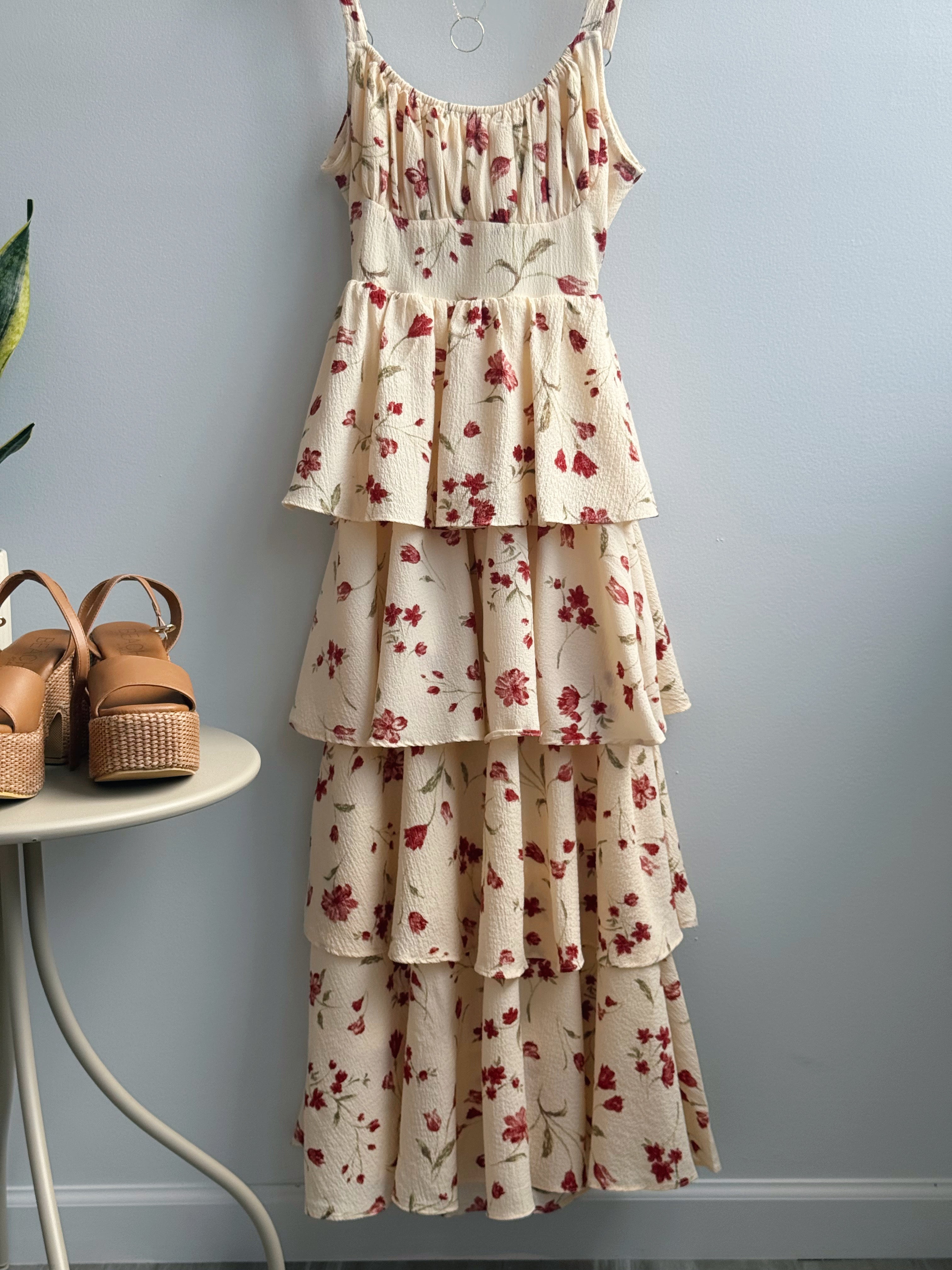 Perfect Petal Midi Dress - CHAMPAGNE MULTI - willows clothing MIDI DRESS