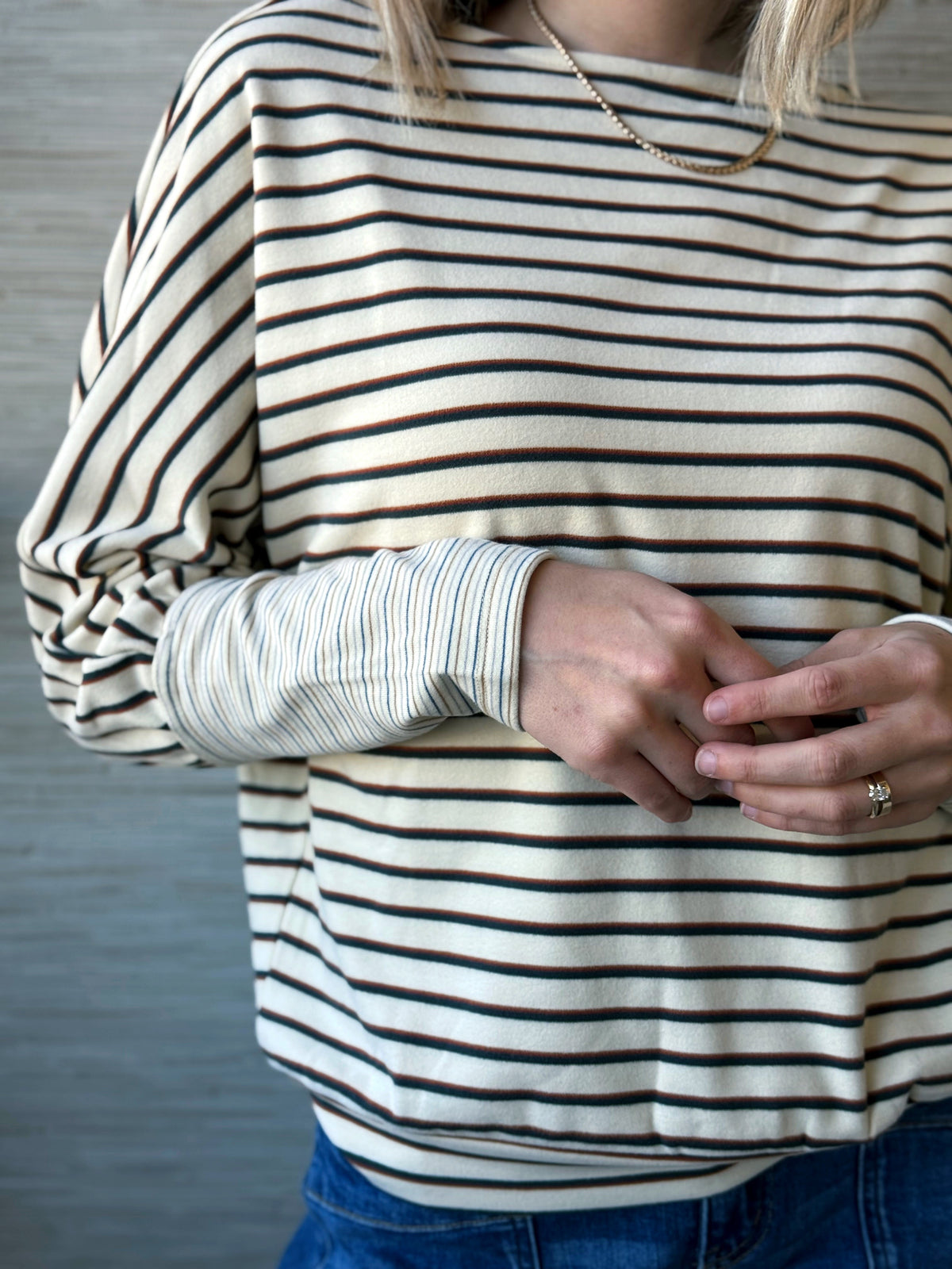 Perfect Stripe Dolman Top - CREAM MULTI - willows clothing L/S SHIRT