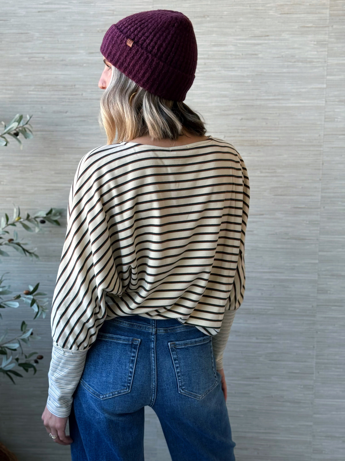 Perfect Stripe Dolman Top - CREAM MULTI - willows clothing L/S SHIRT