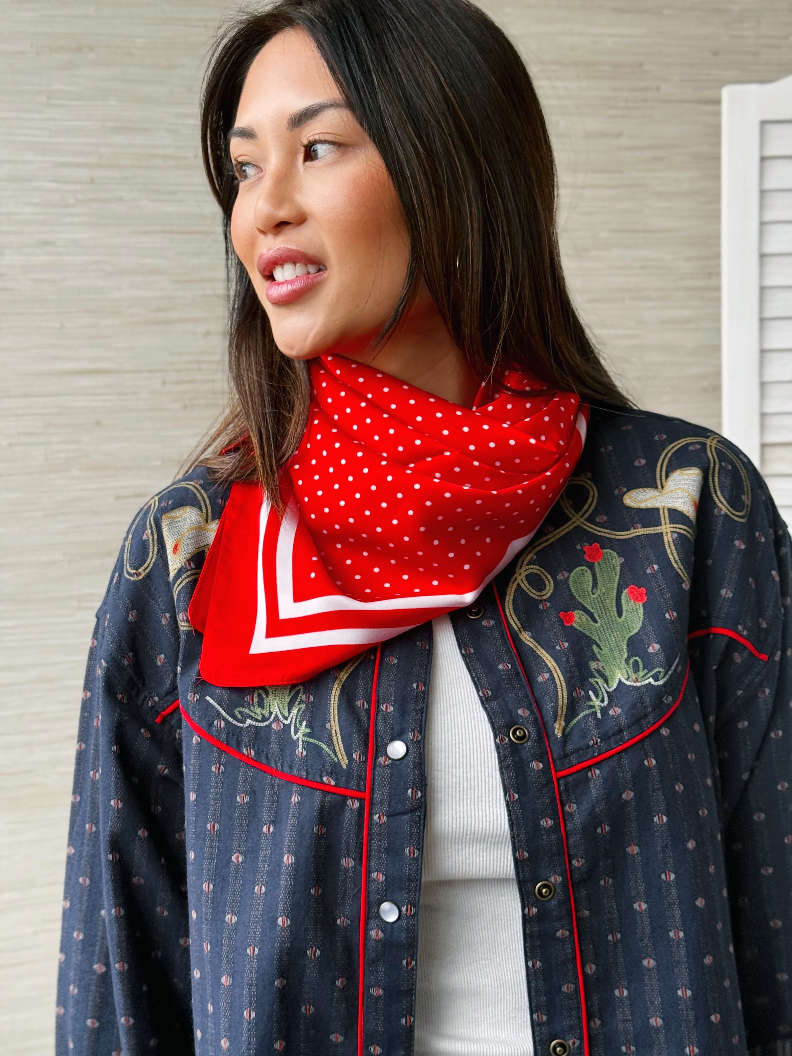 Polka Dot Scarf - RED - willows clothing Scarves