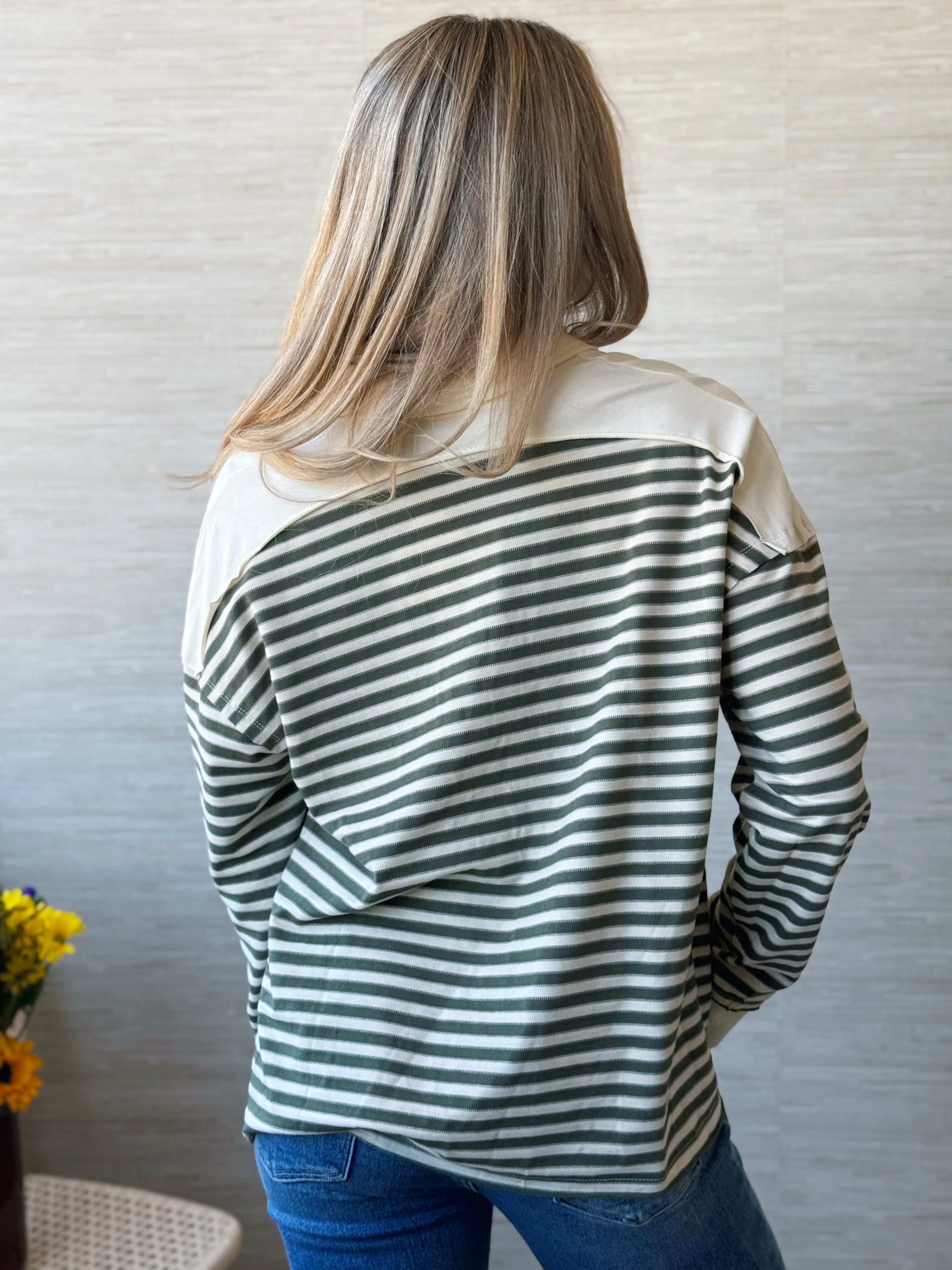 Preppy in the Pumpkin Patch Top - OLIVE GRAY - willows clothing L/S SHIRT