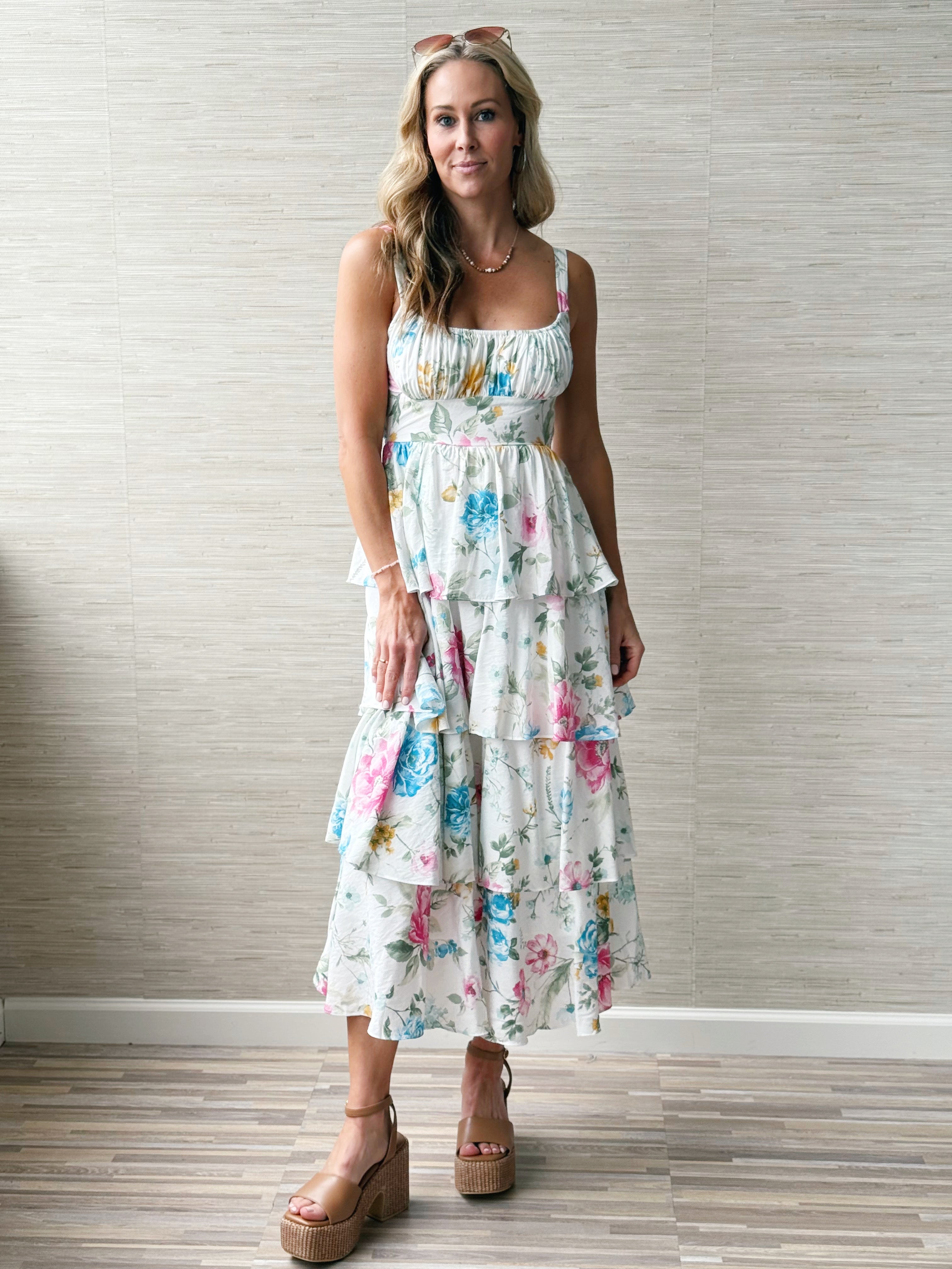 Pretty Petal Dress - OFF WHITE MULTI - willows clothing MIDI DRESS
