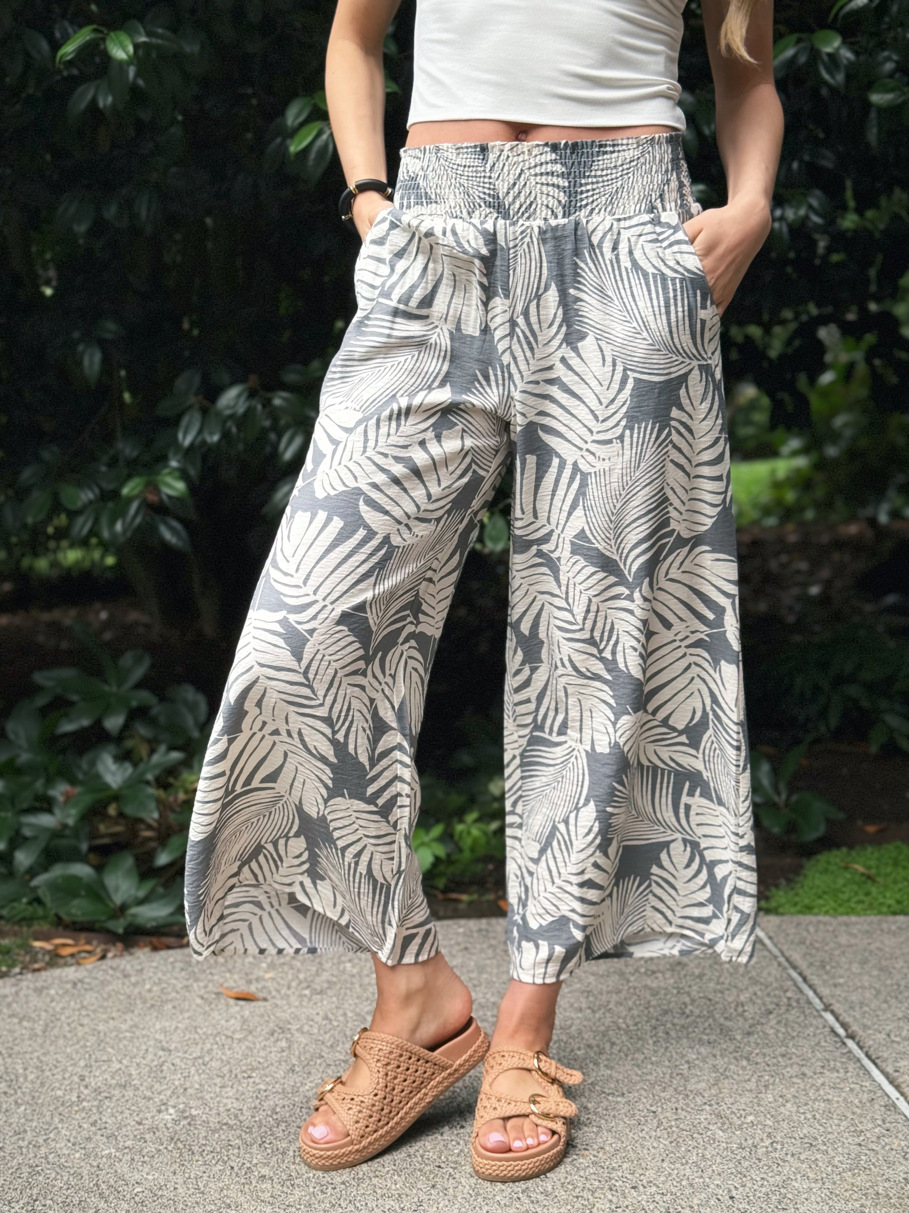 Printed Free Flowing Pants - LIGHT GRAY - willows clothing PANTS