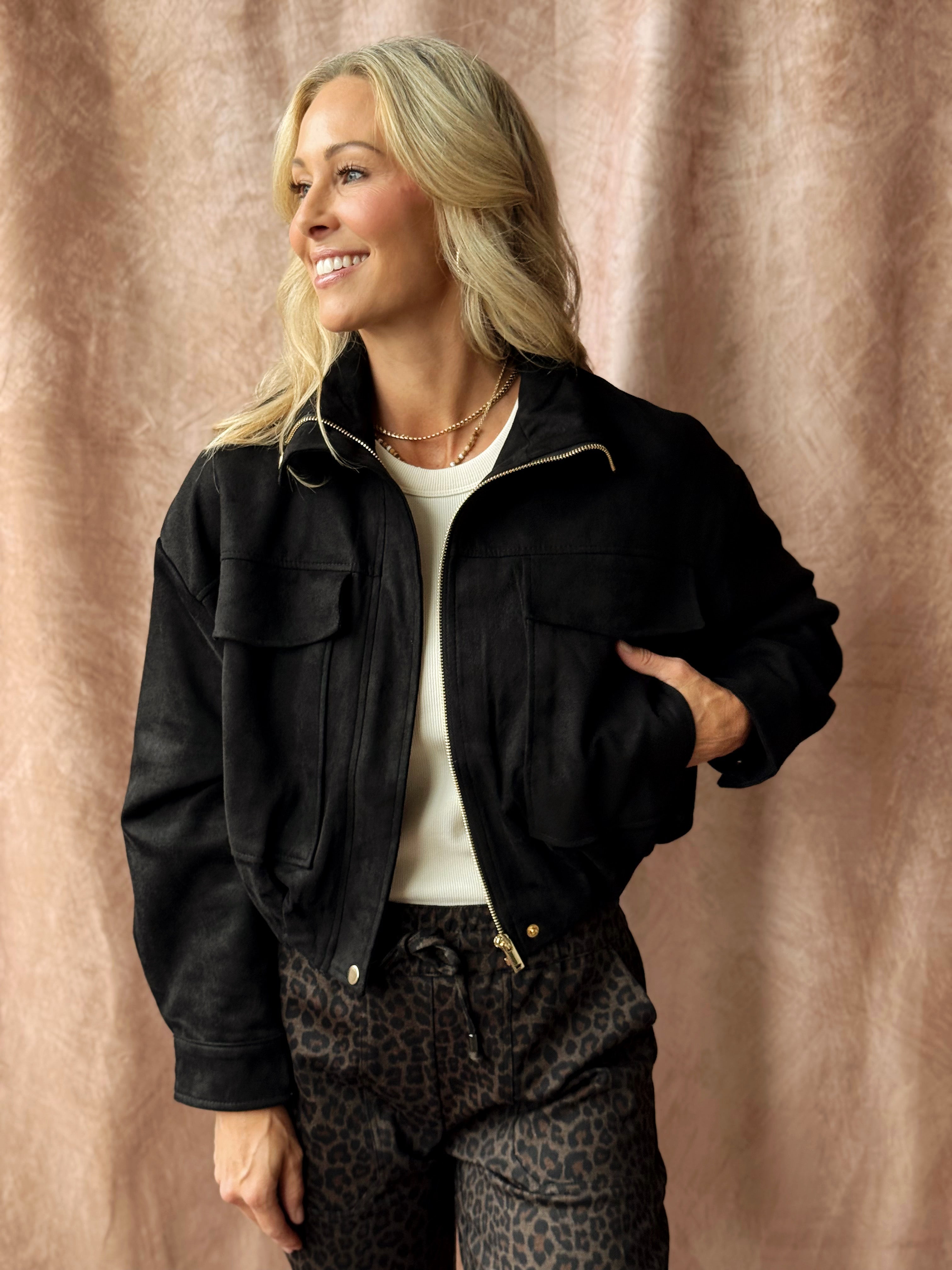Raven Suede Jacket - BLACK - willows clothing JACKET