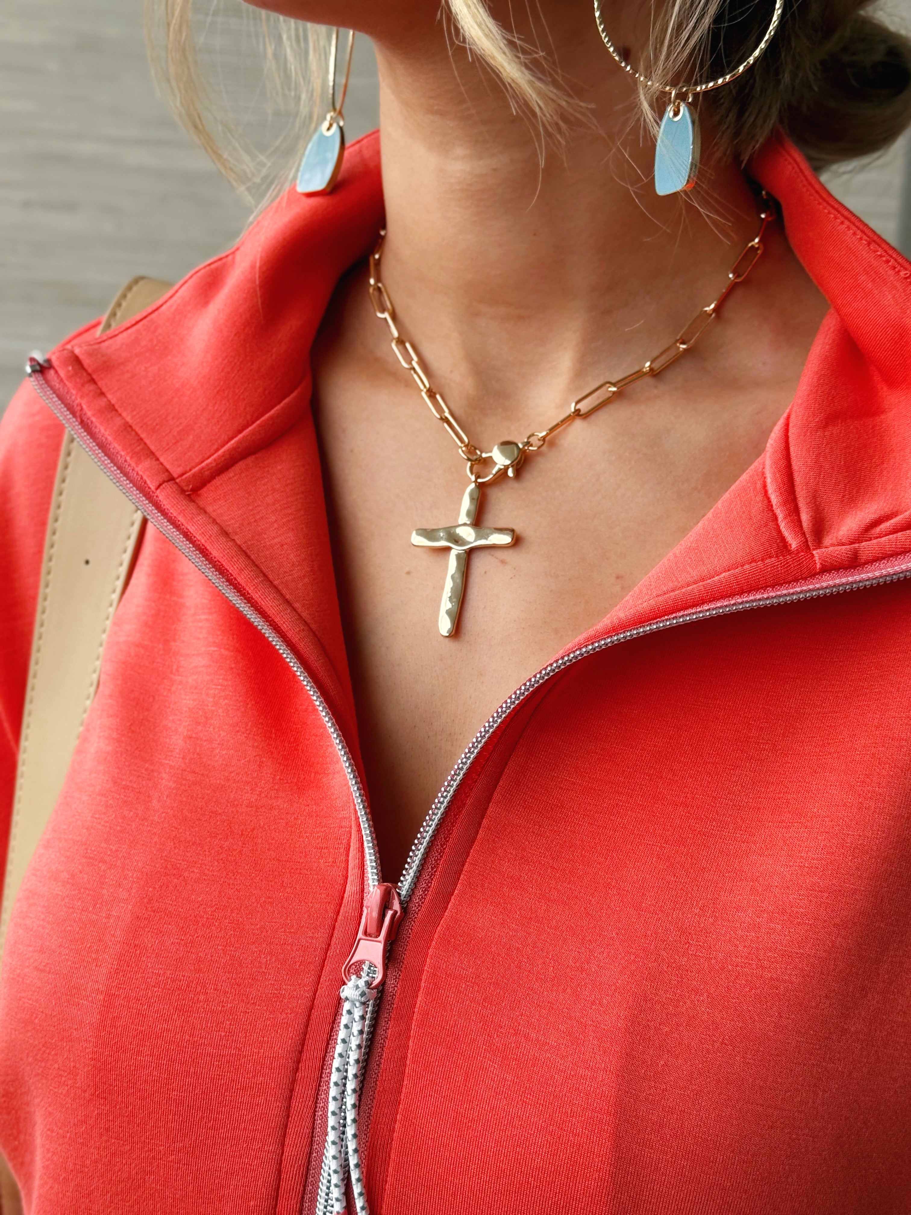 Reagan Hammered Cross Necklace - willows clothing NECKLACE
