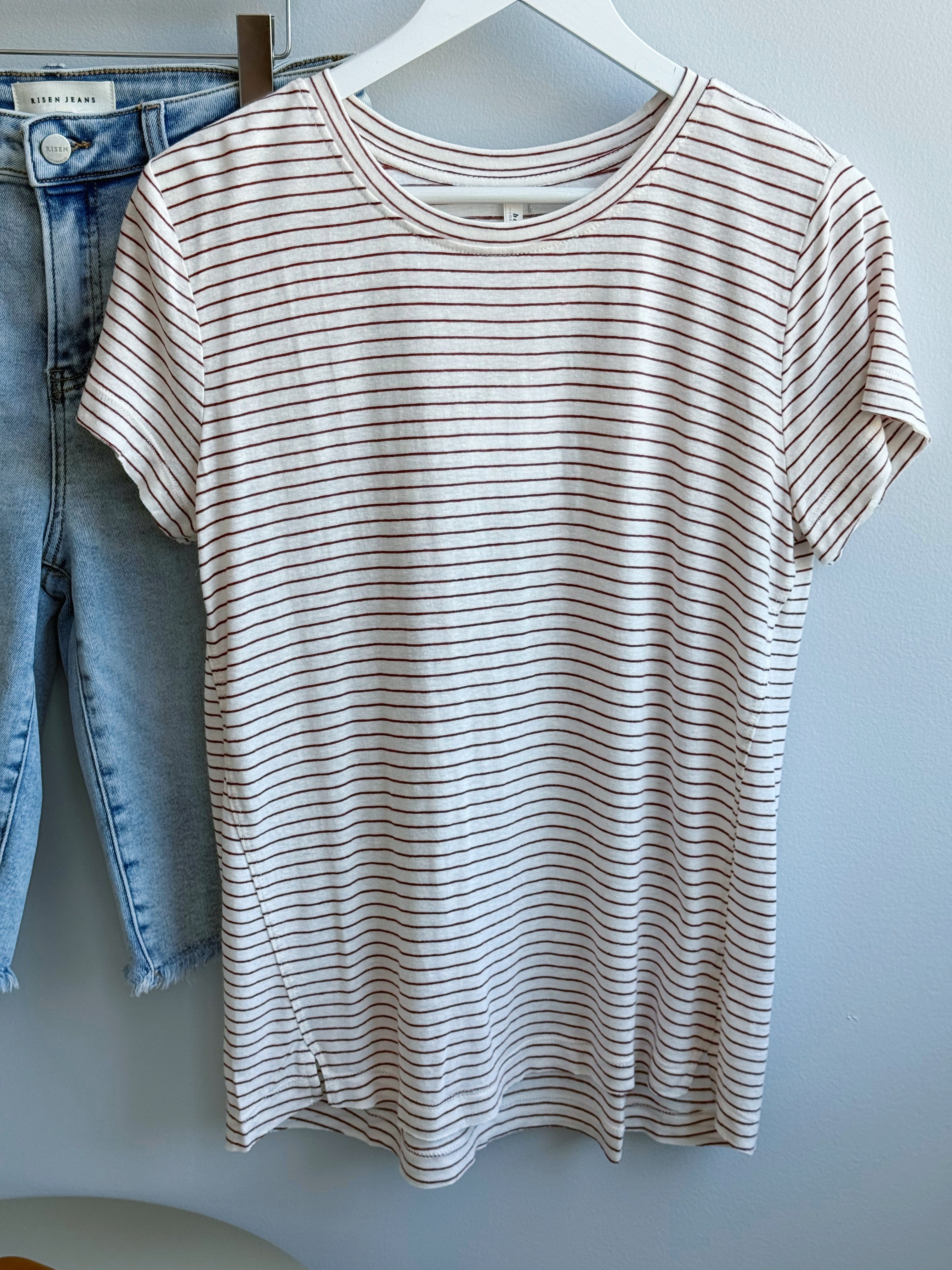 Relaxed Striped Tee - CHERRY - willows clothing S/S SHIRT