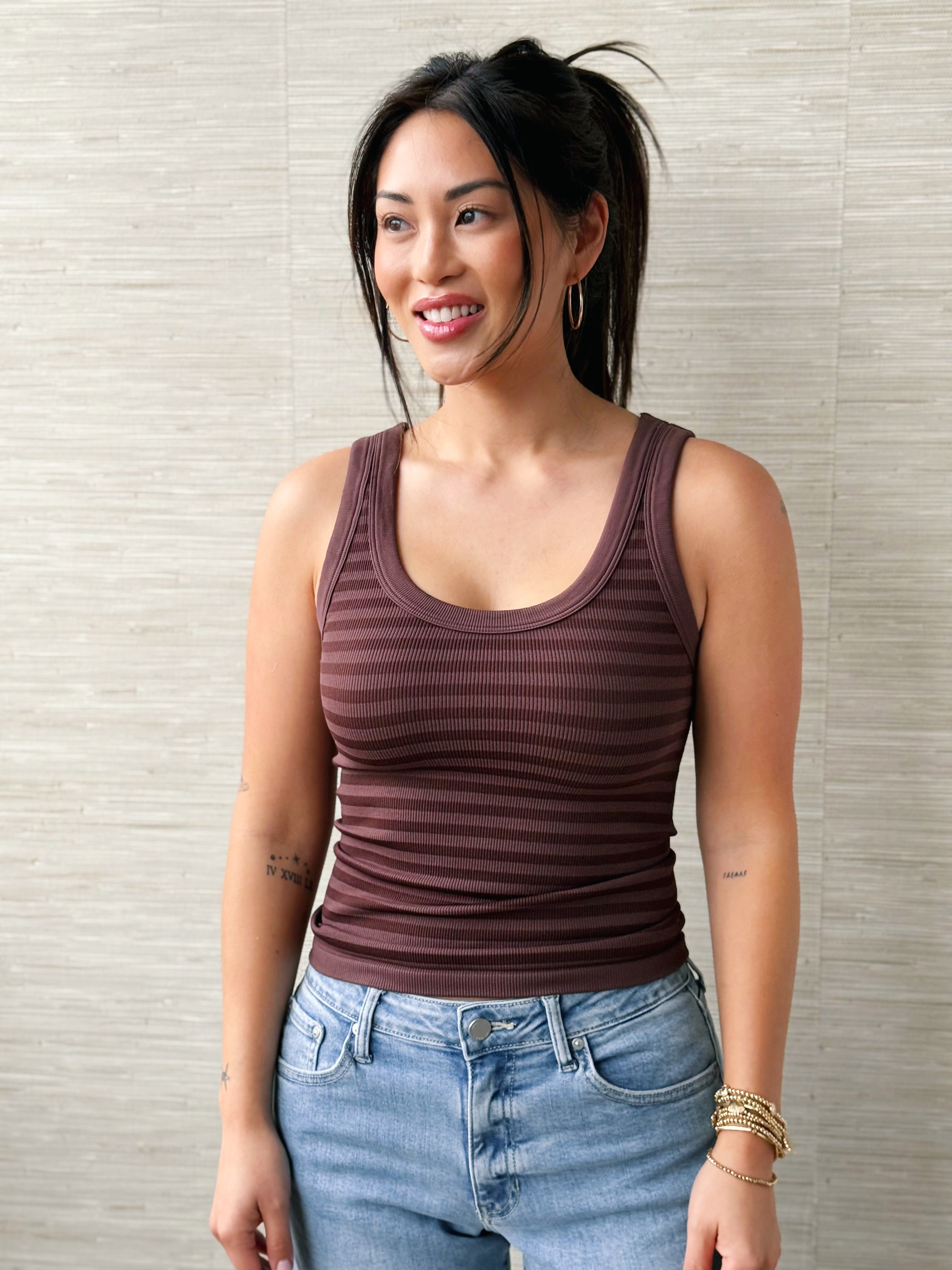 Reversible Striped Tank - FRENCH ROAST - willows clothing TANK