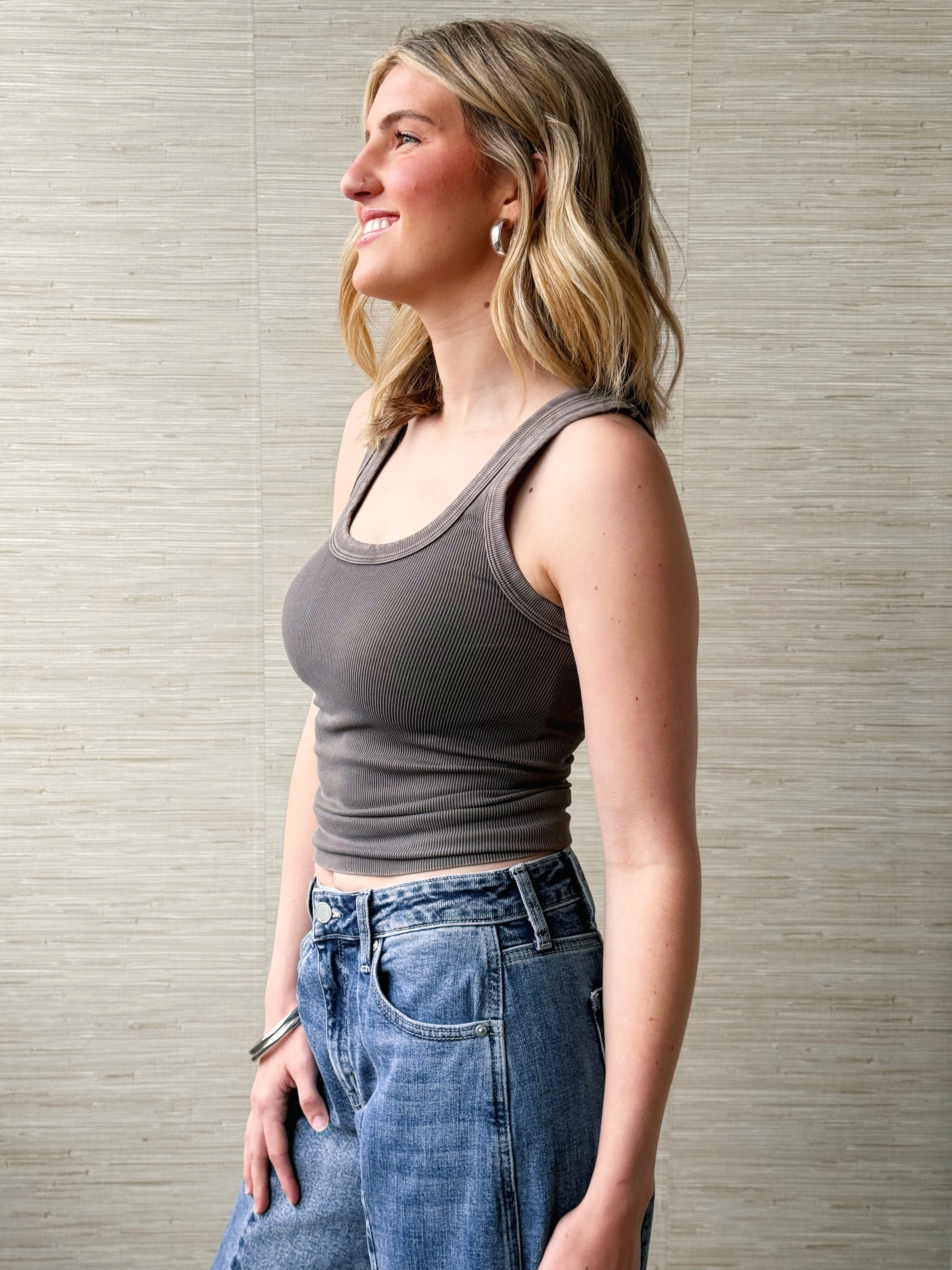 Reversible Vintage Tank - VINTAGE SMOKY OLIVE - willows clothing TANK