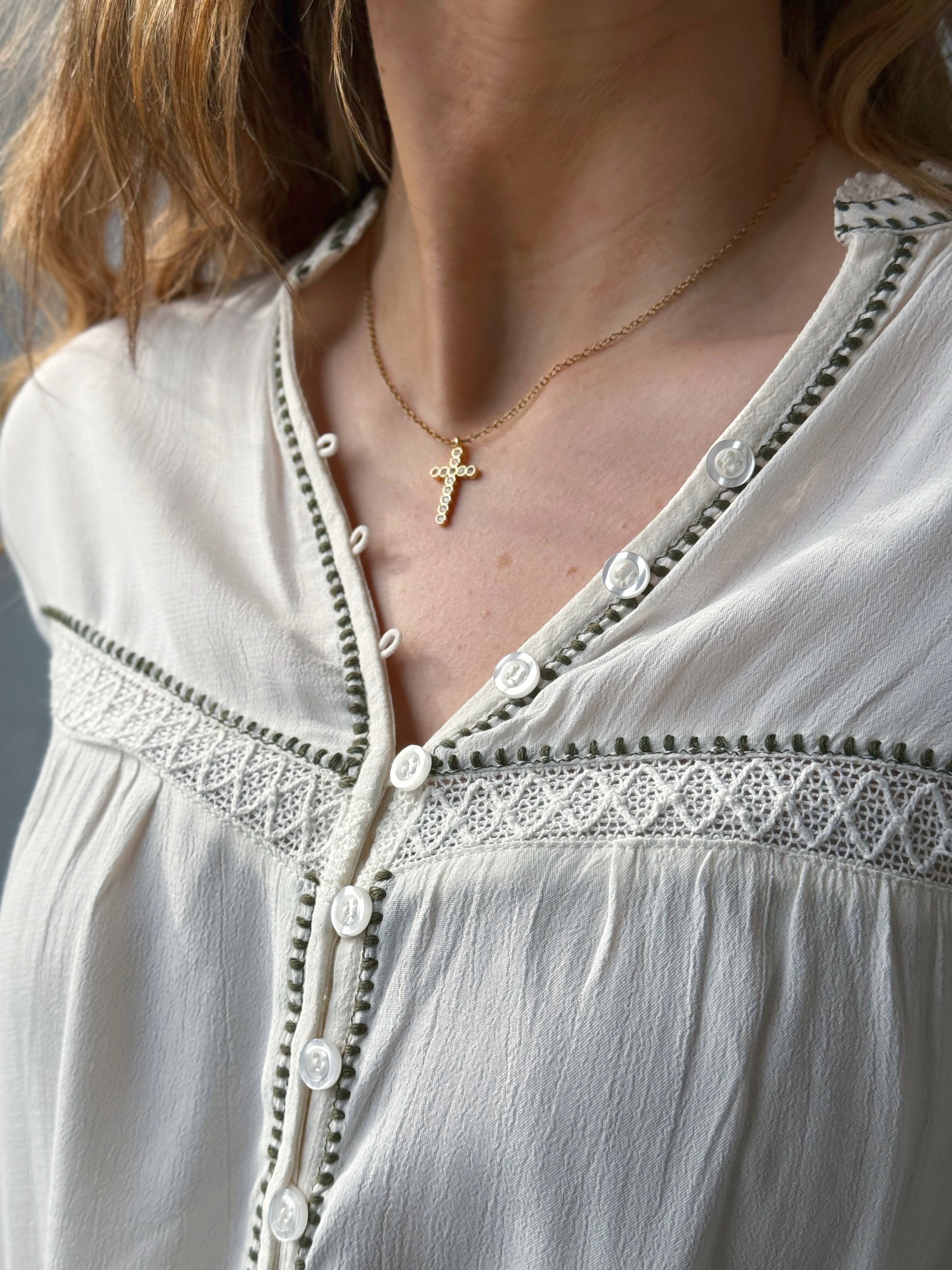 Rhinestone Cross Necklace - GOLD - willows clothing NECKLACE