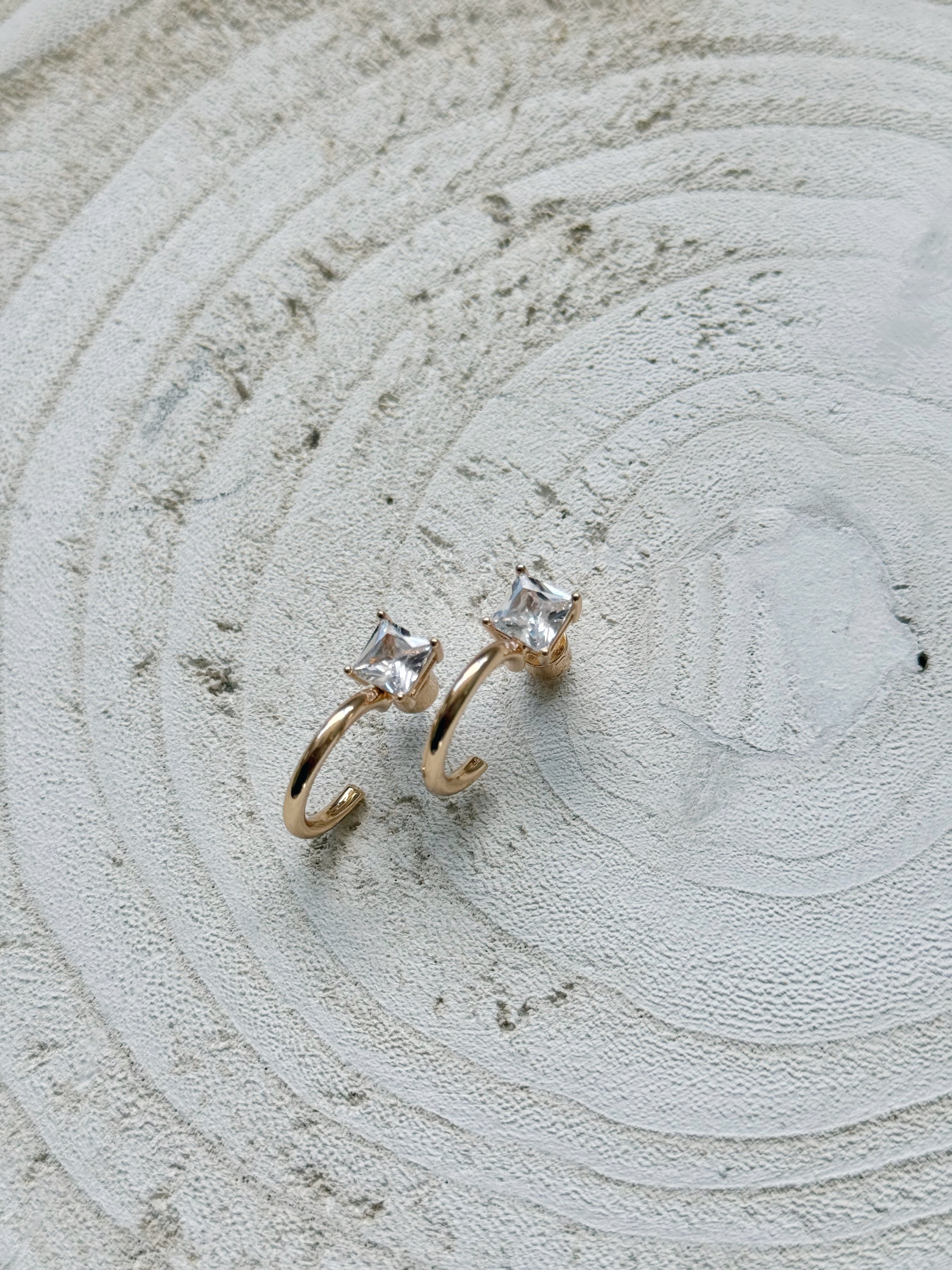Rhinestone Huggie Hoops - GOLD - willows clothing EARRINGS