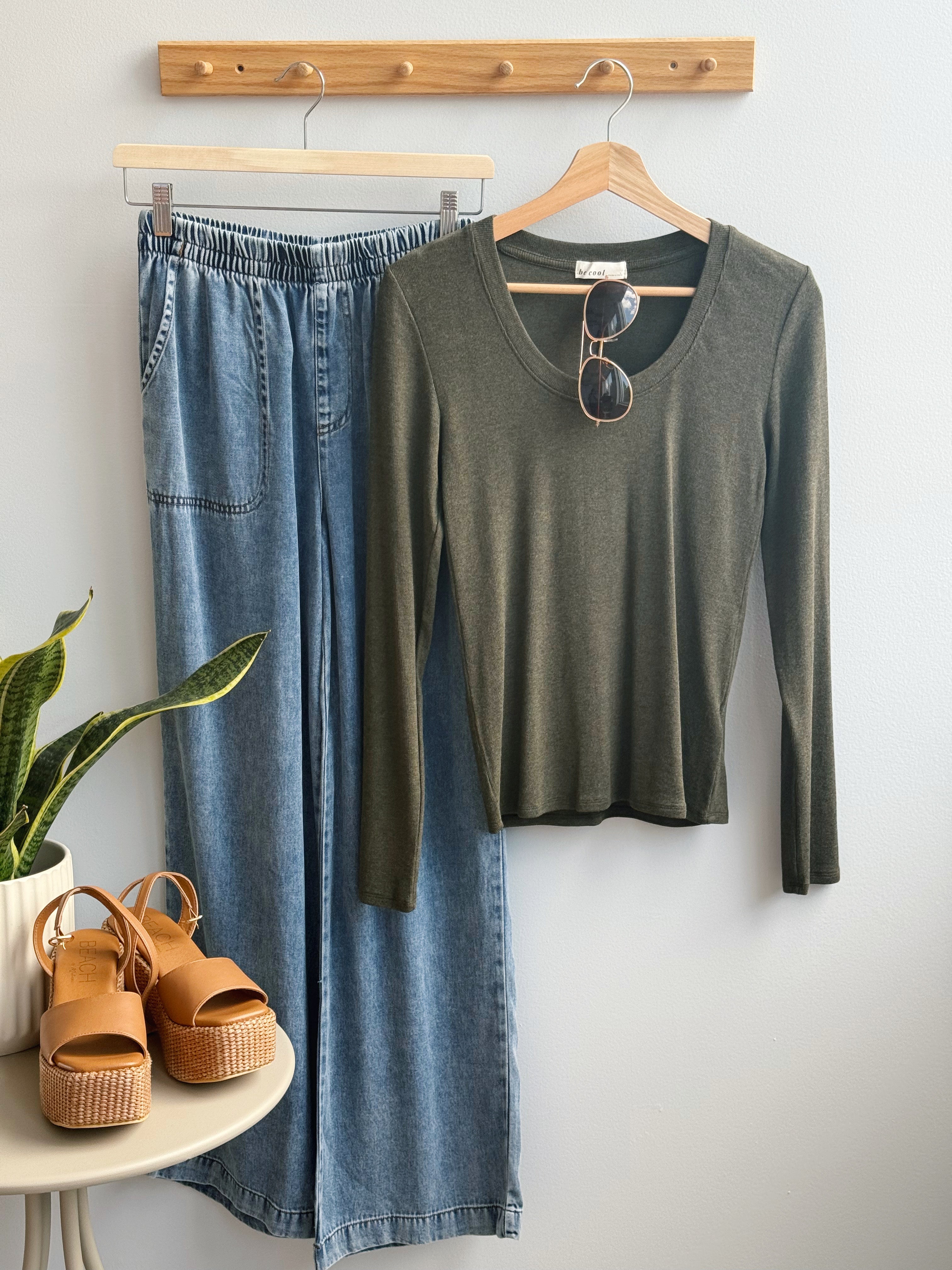 Ribbed Long Sleeve Top - WINTER FOREST - willows clothing L/S SHIRT
