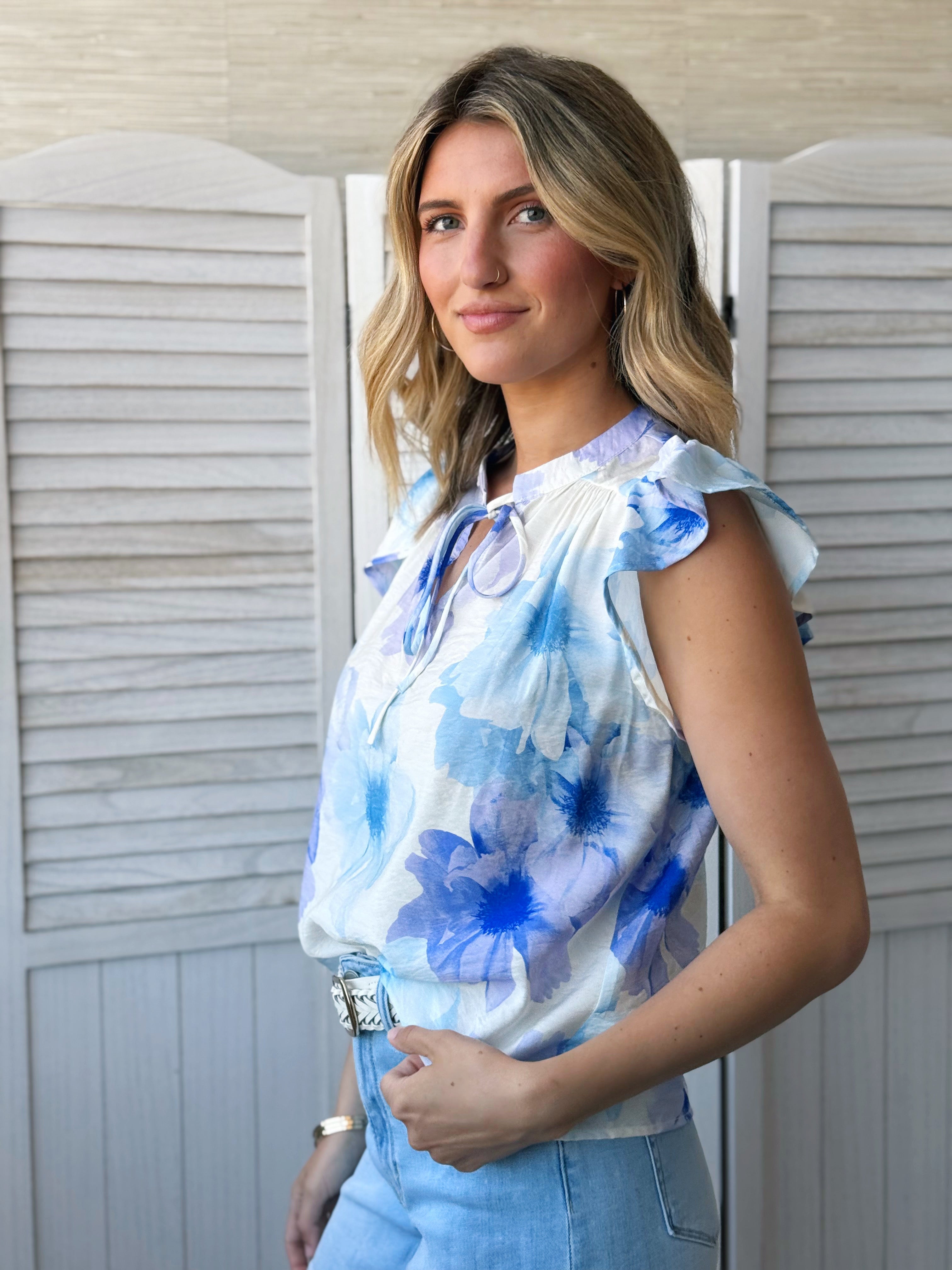 Robin Blouse - IVORY/BLUE - willows clothing BLOUSE