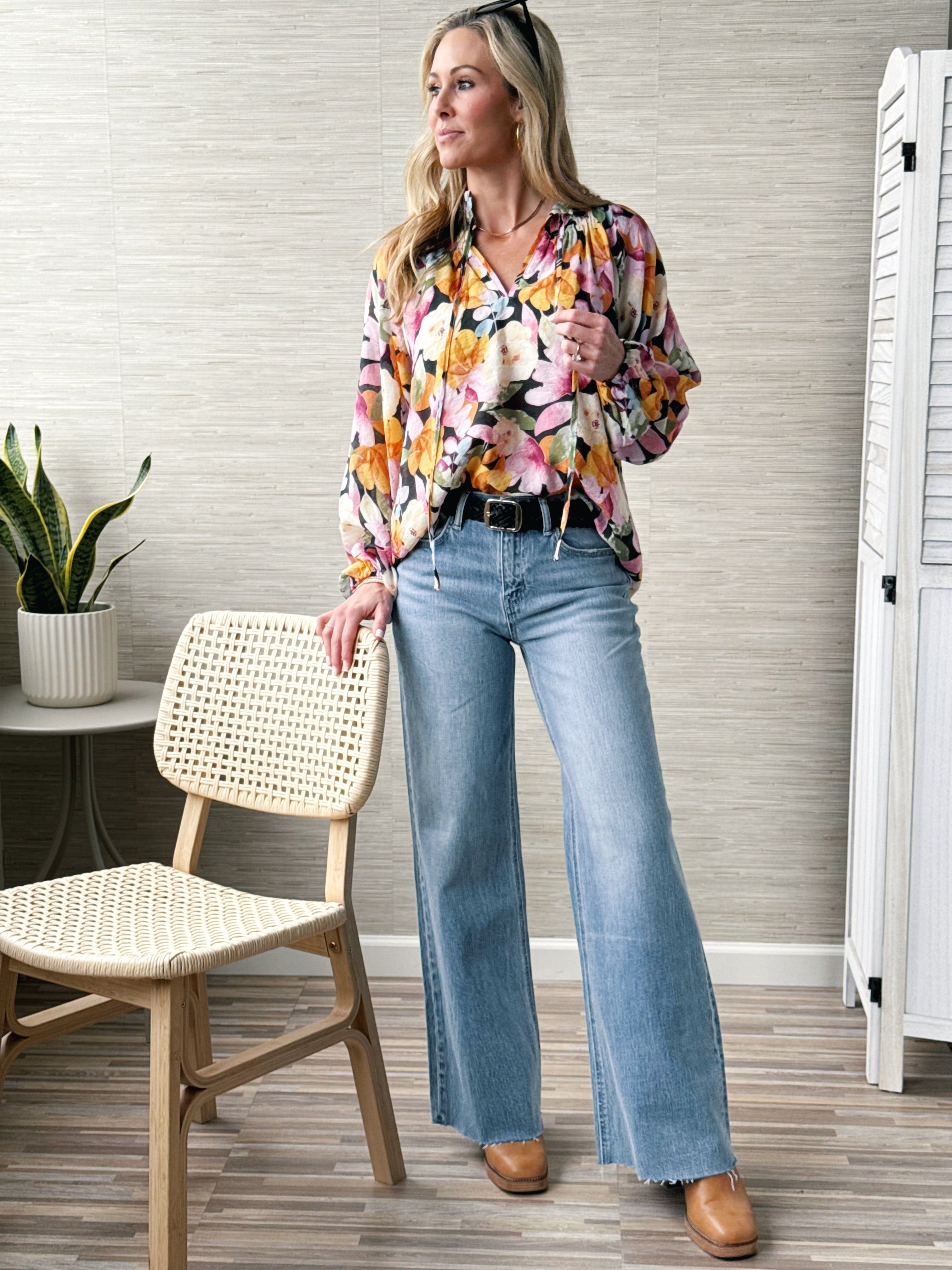 Rochelle Blouse - BLACK MULTI - willows clothing BLOUSE