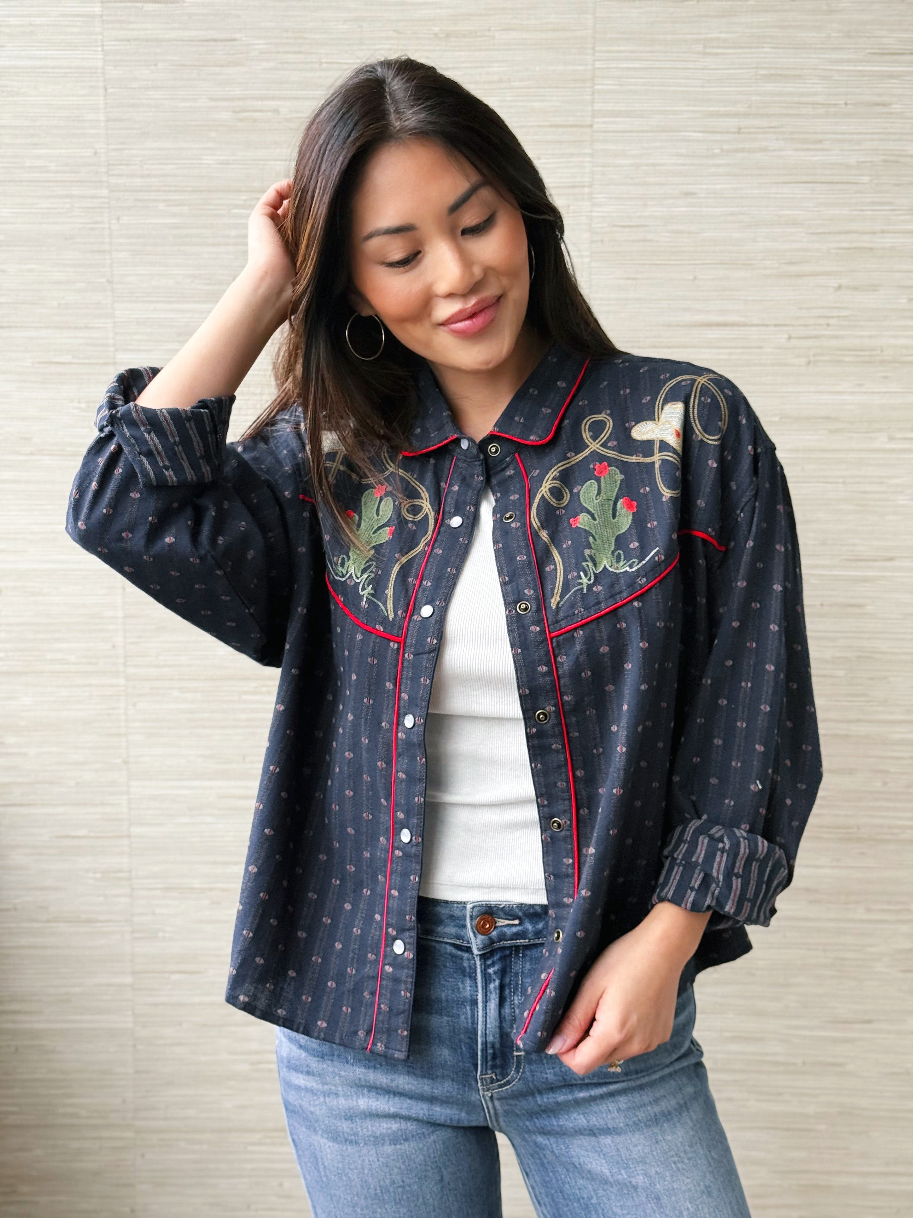 Rodeo Sweetheart Shirt - WESTERN NAVY - willows clothing BLOUSE