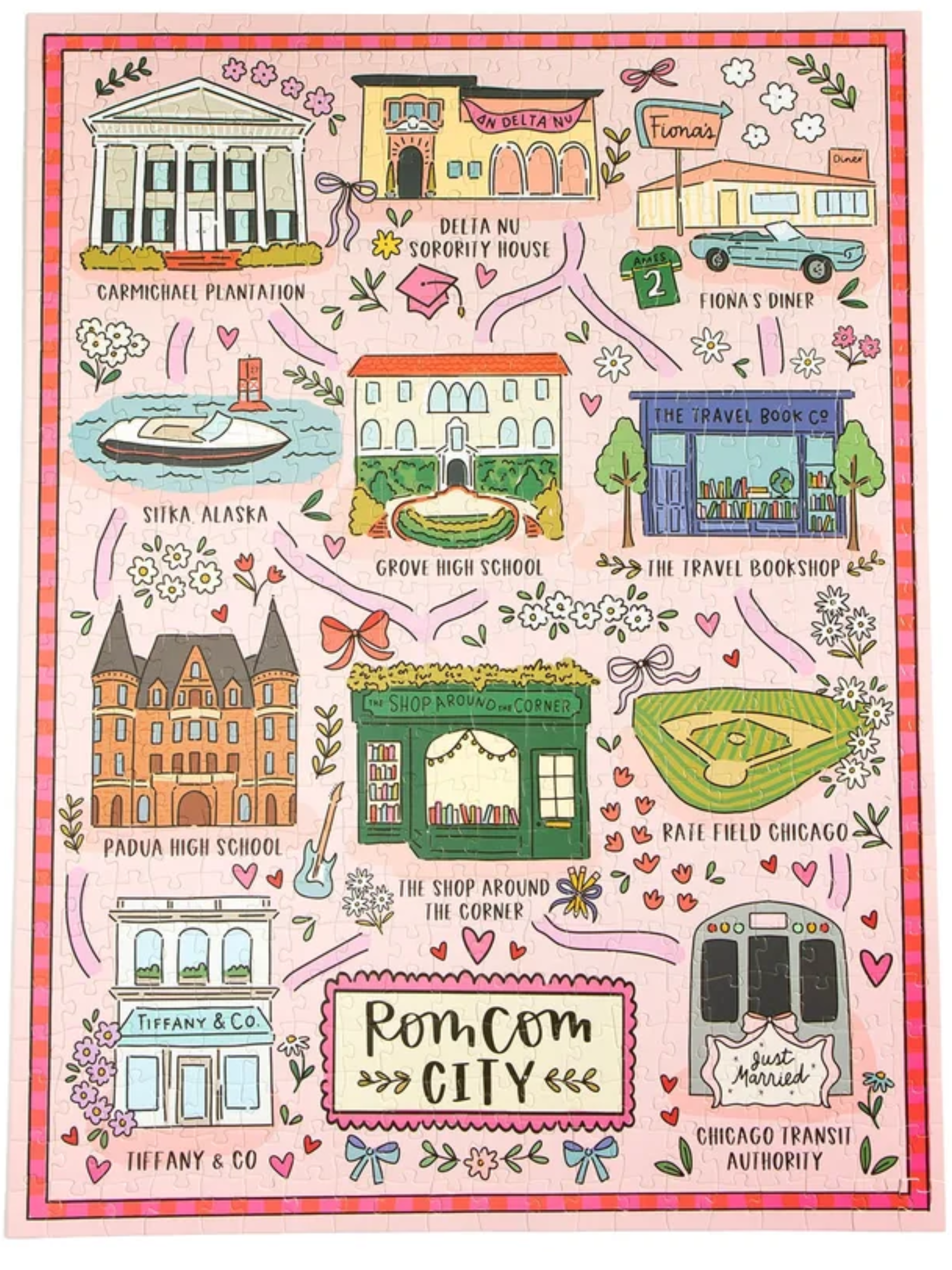 Rom Com City Map - 500 Piece Jigsaw Puzzle - willows clothing Gifts