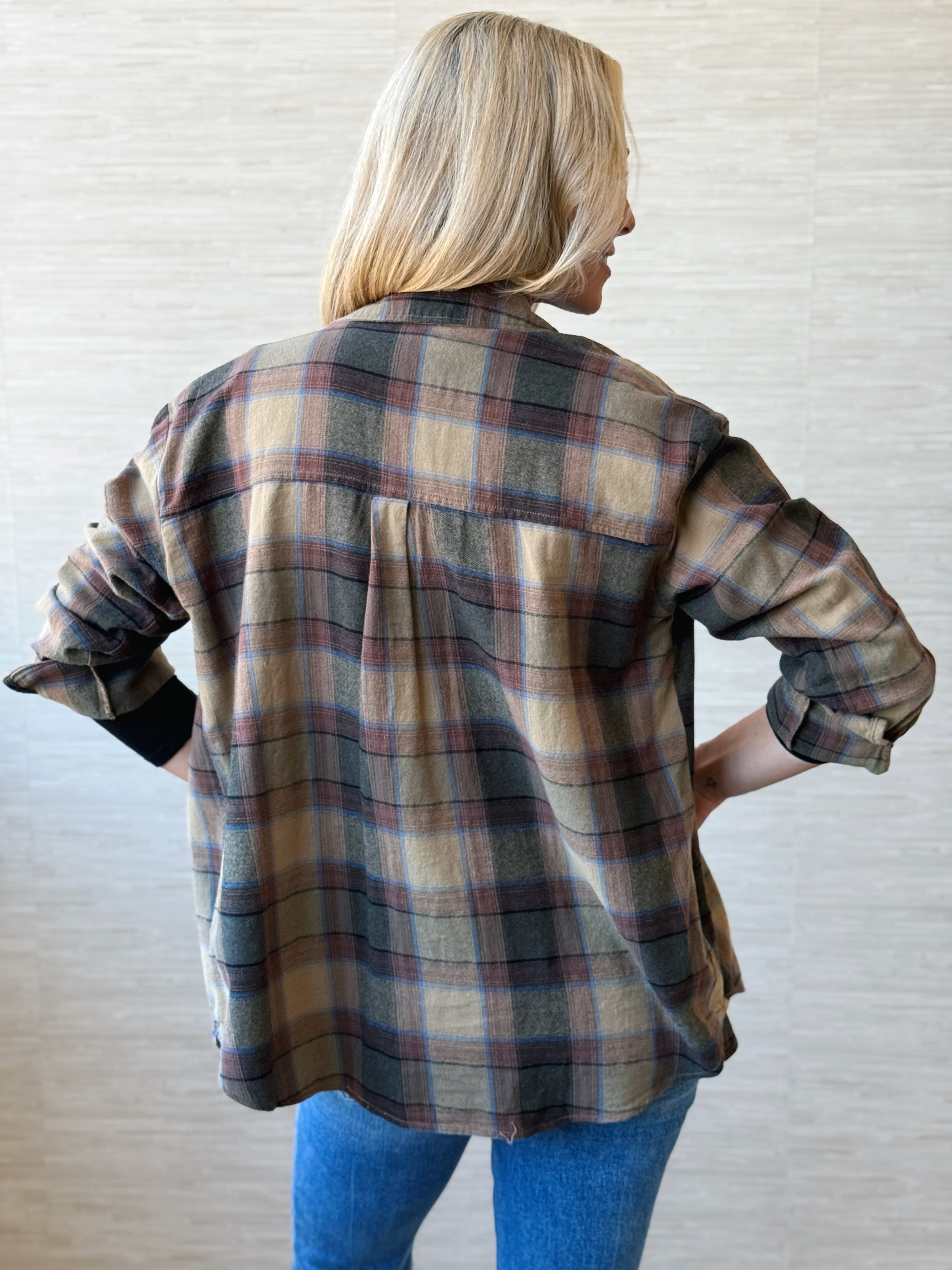 Rusty Flannel- KHAKI - willows clothing L/S SHIRT