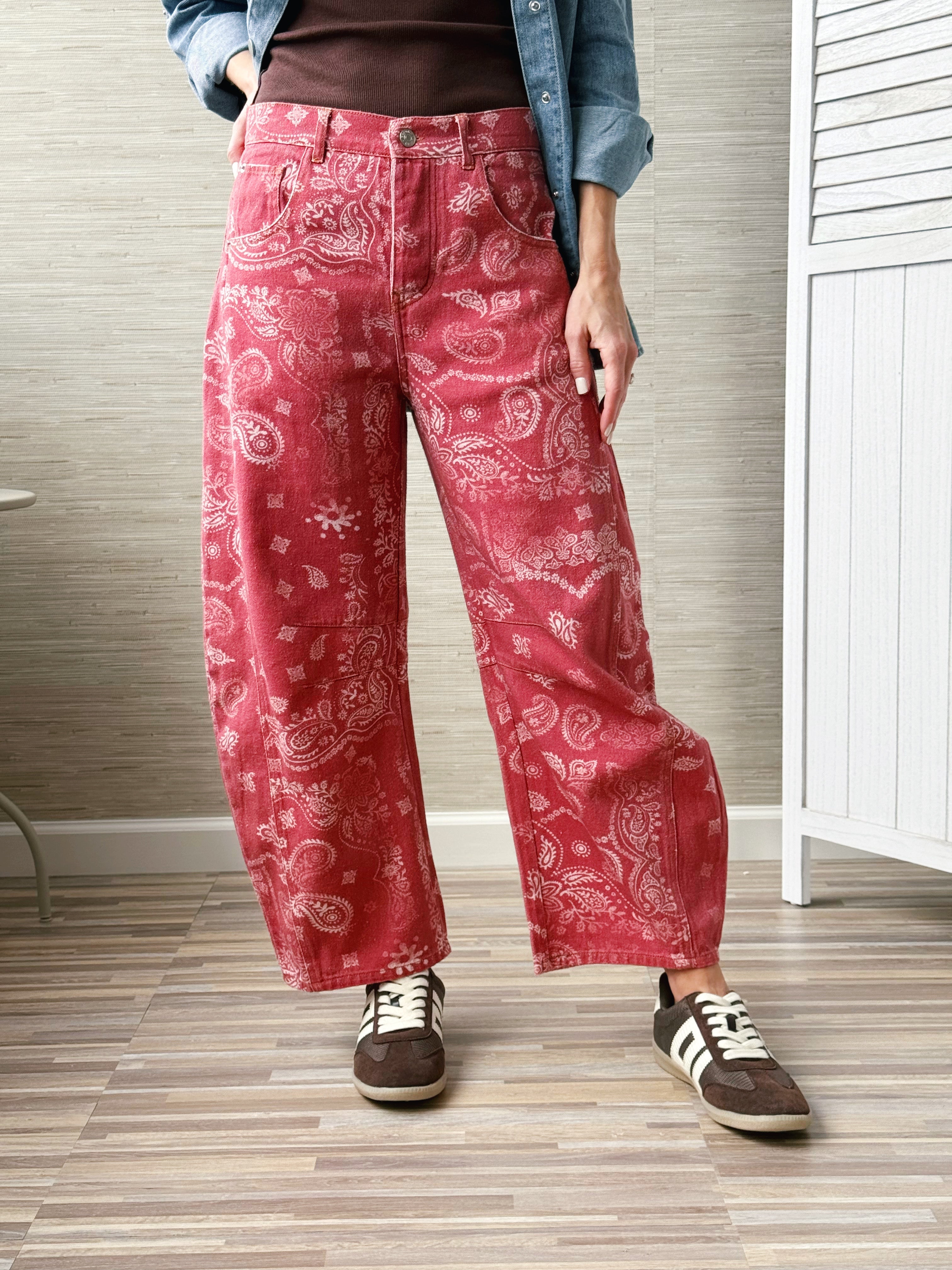 Scarlet Barrel Jean - DUSTY ROSE BANDANA - willows clothing BARREL JEAN