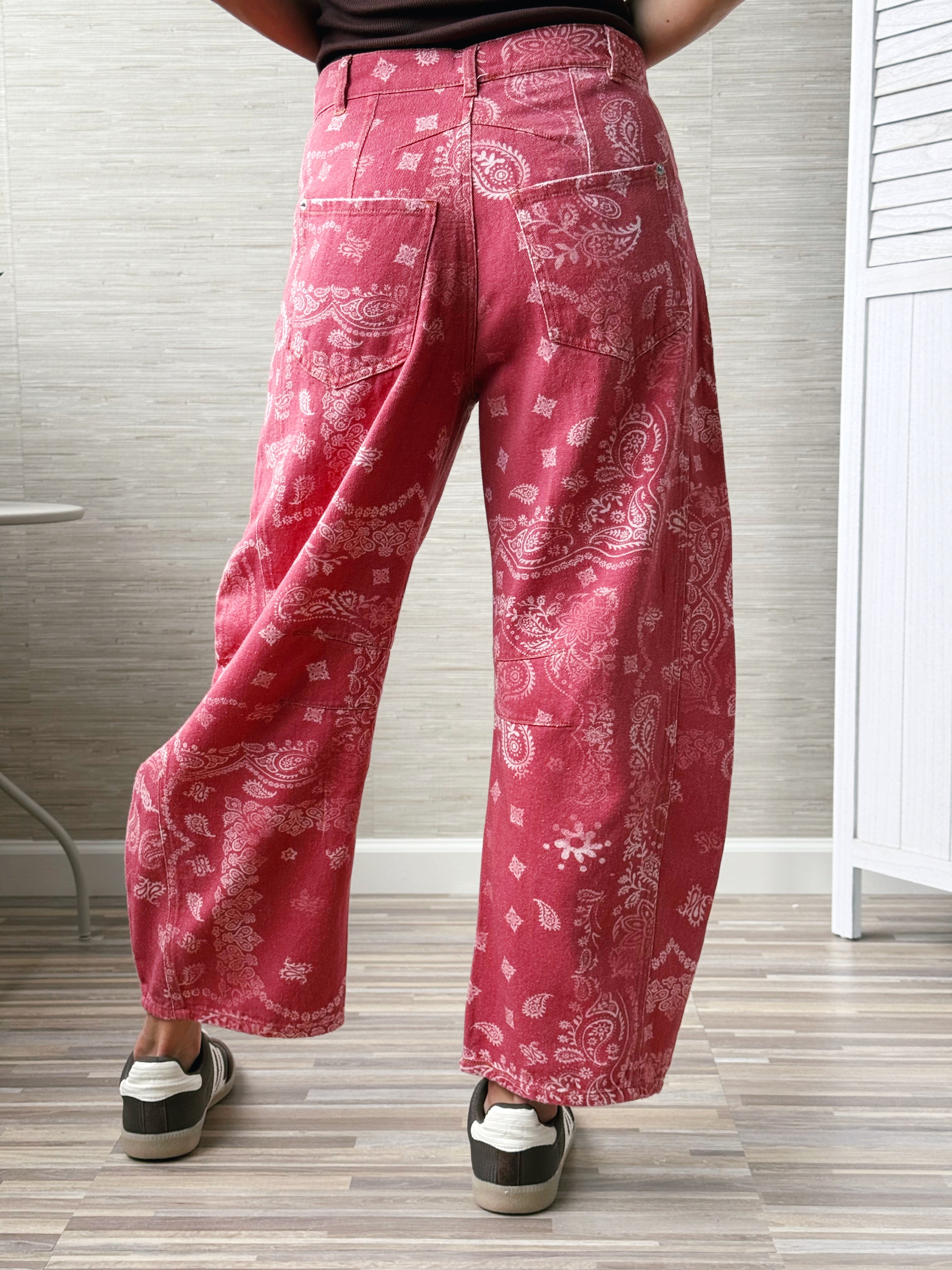 Scarlet Barrel Jean - DUSTY ROSE BANDANA - willows clothing BARREL JEAN